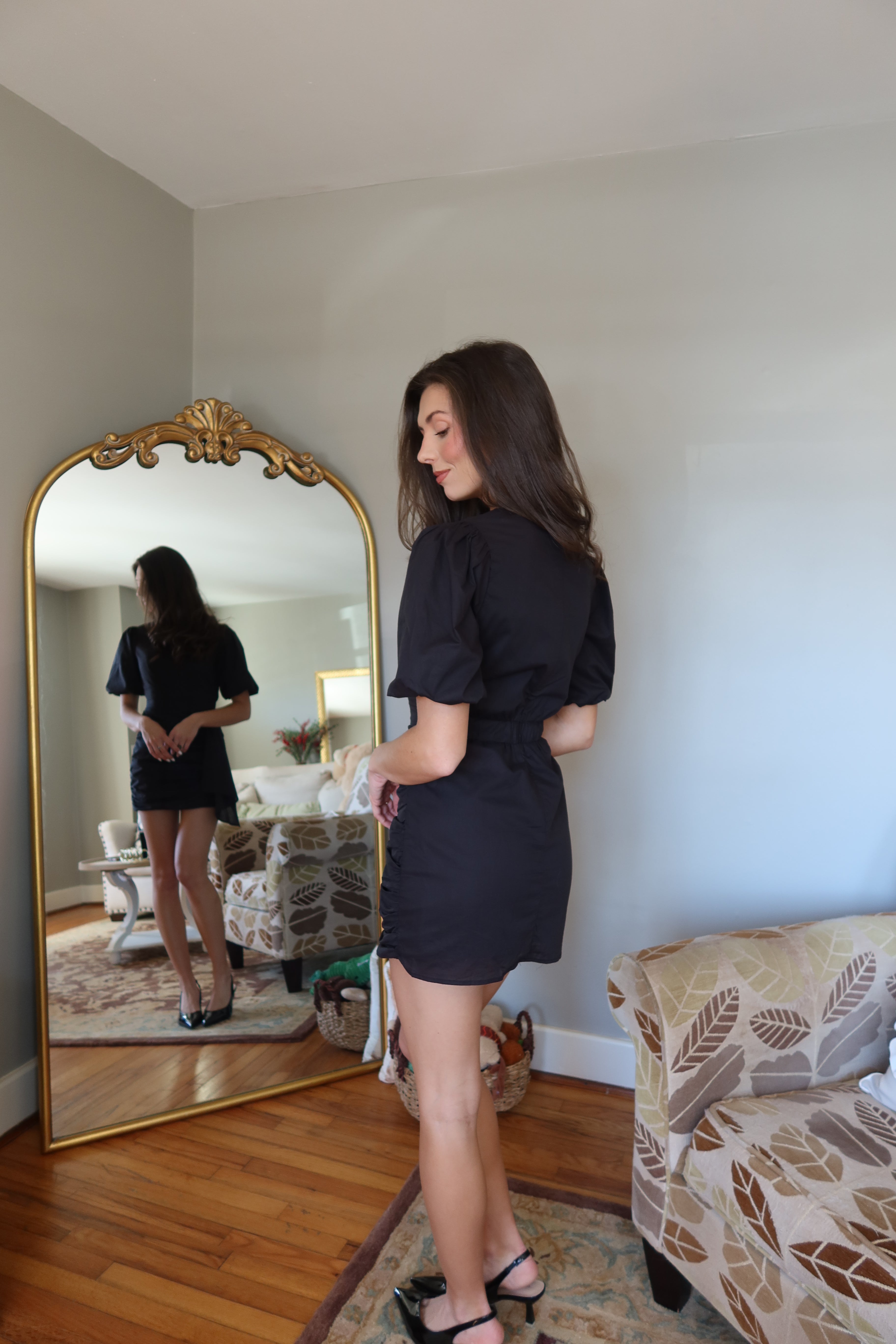 Blair Ruched Mini Dress- Black
