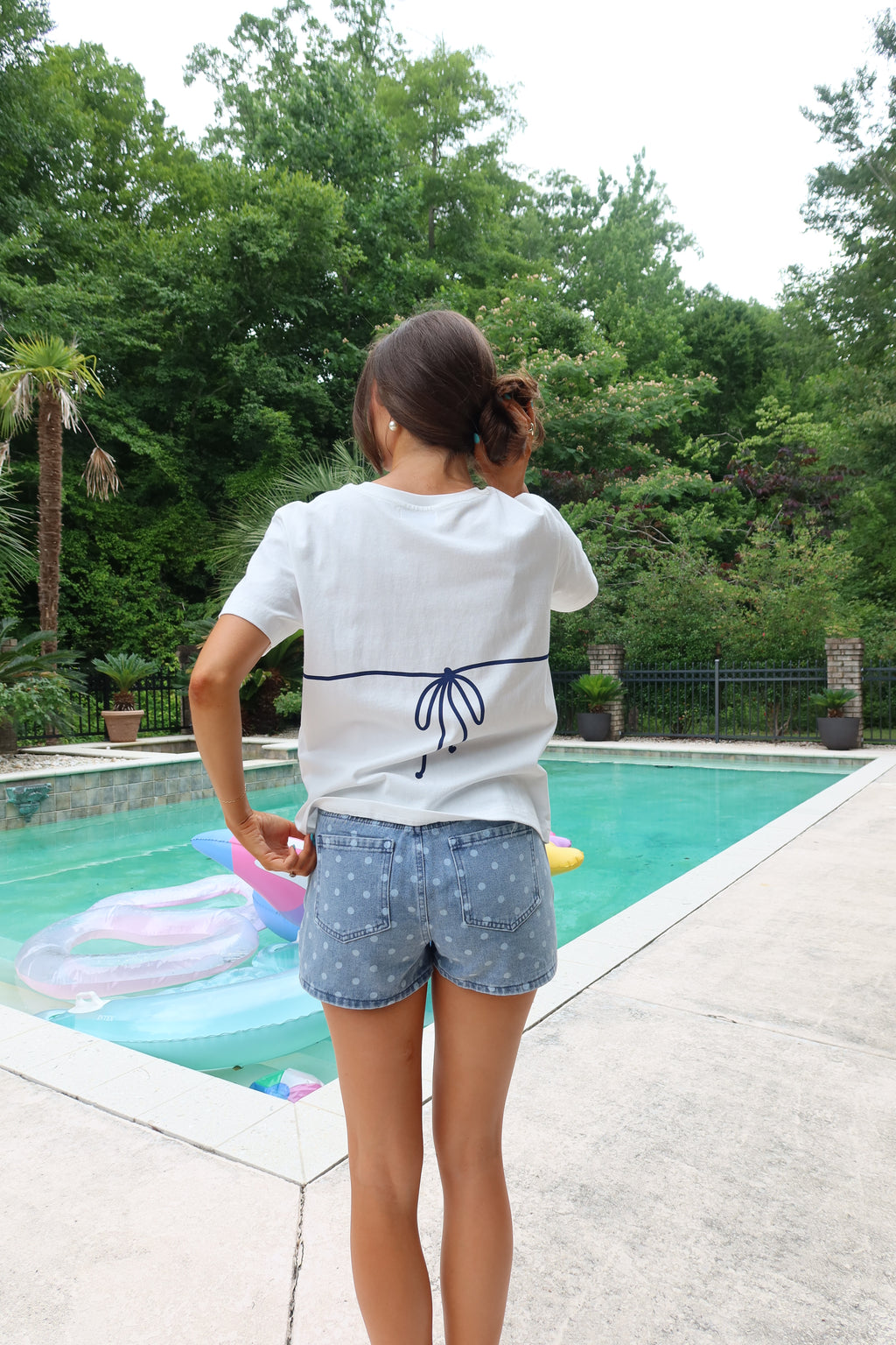Beaded Polka Dot Bikini Tee- Ivory/Blue/Yellow