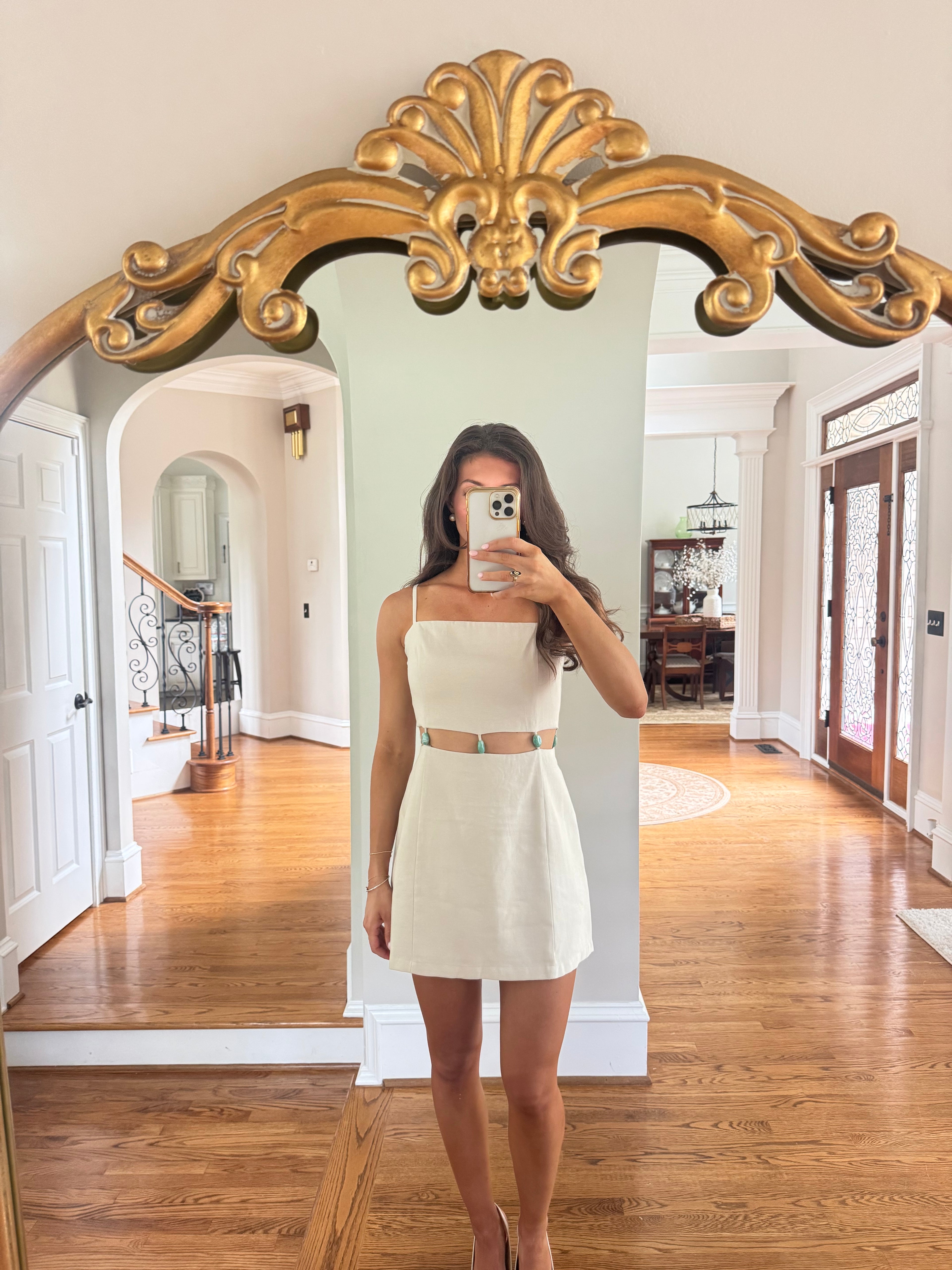 Sea Glass Beaded Mini Dress- Beige