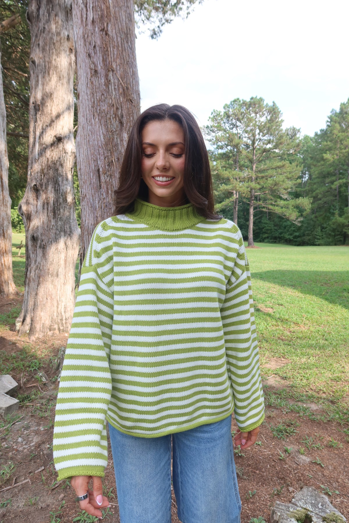 Matcha Striped Sweater- Matcha Green/White