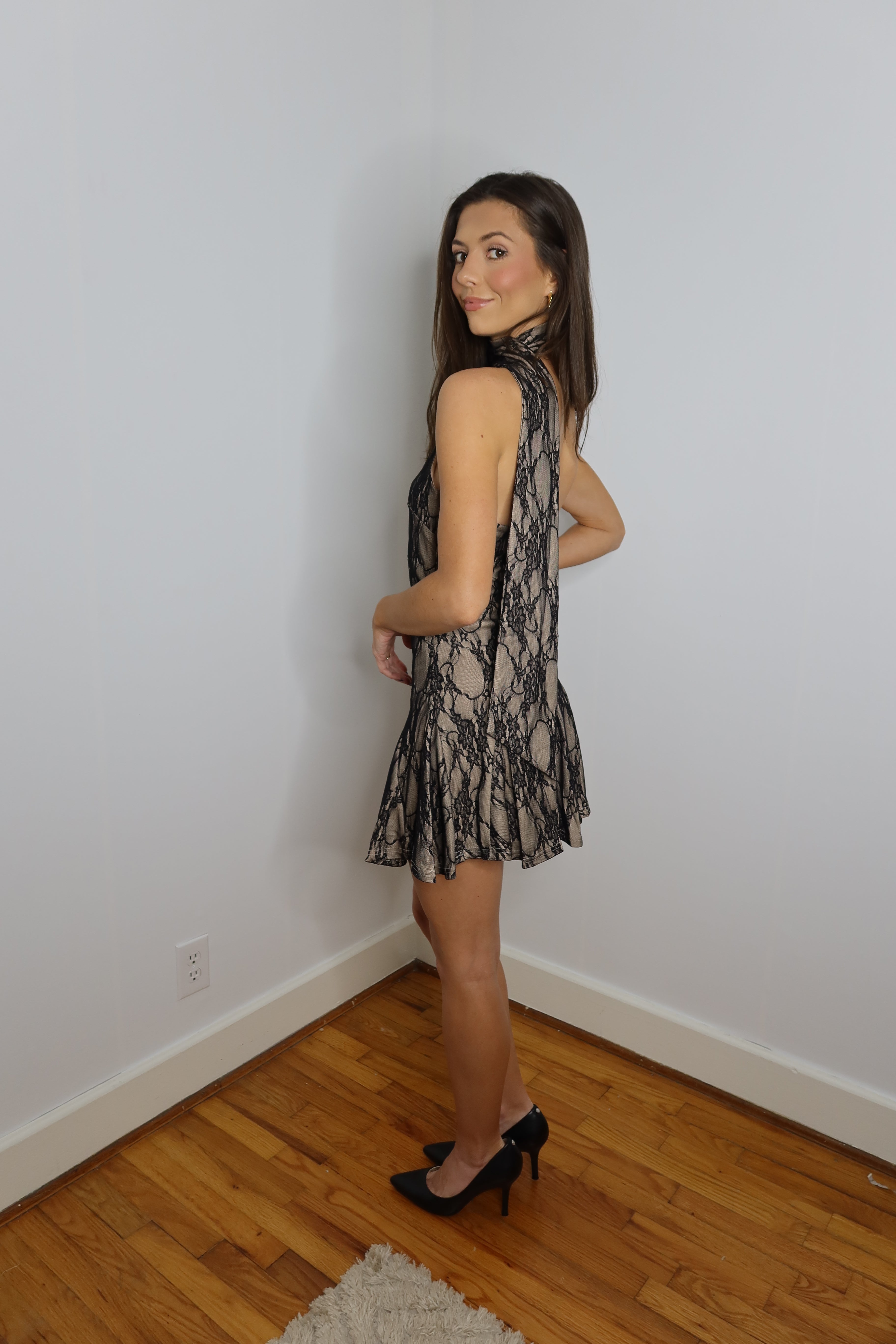 Meryl Lace Mini Dress- Black