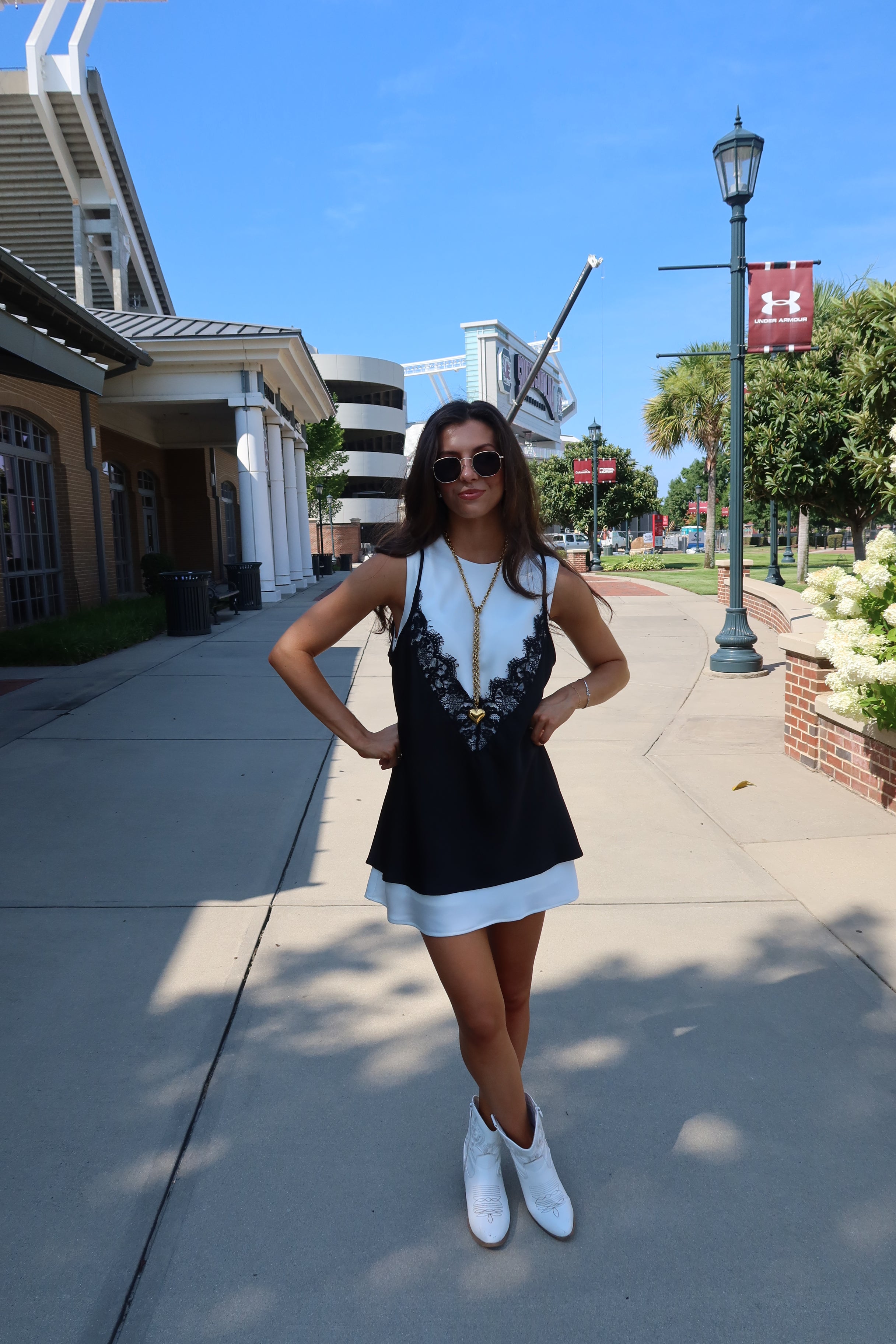 Downtown Mini Dress- White/Black