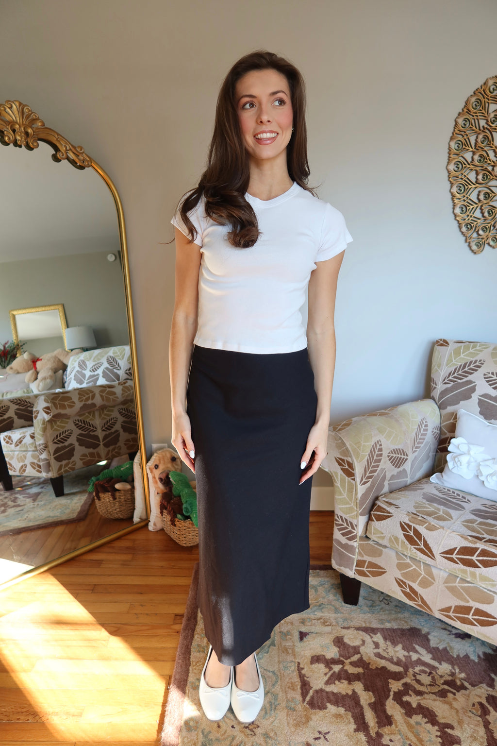 Linen Midi Skirt- Black