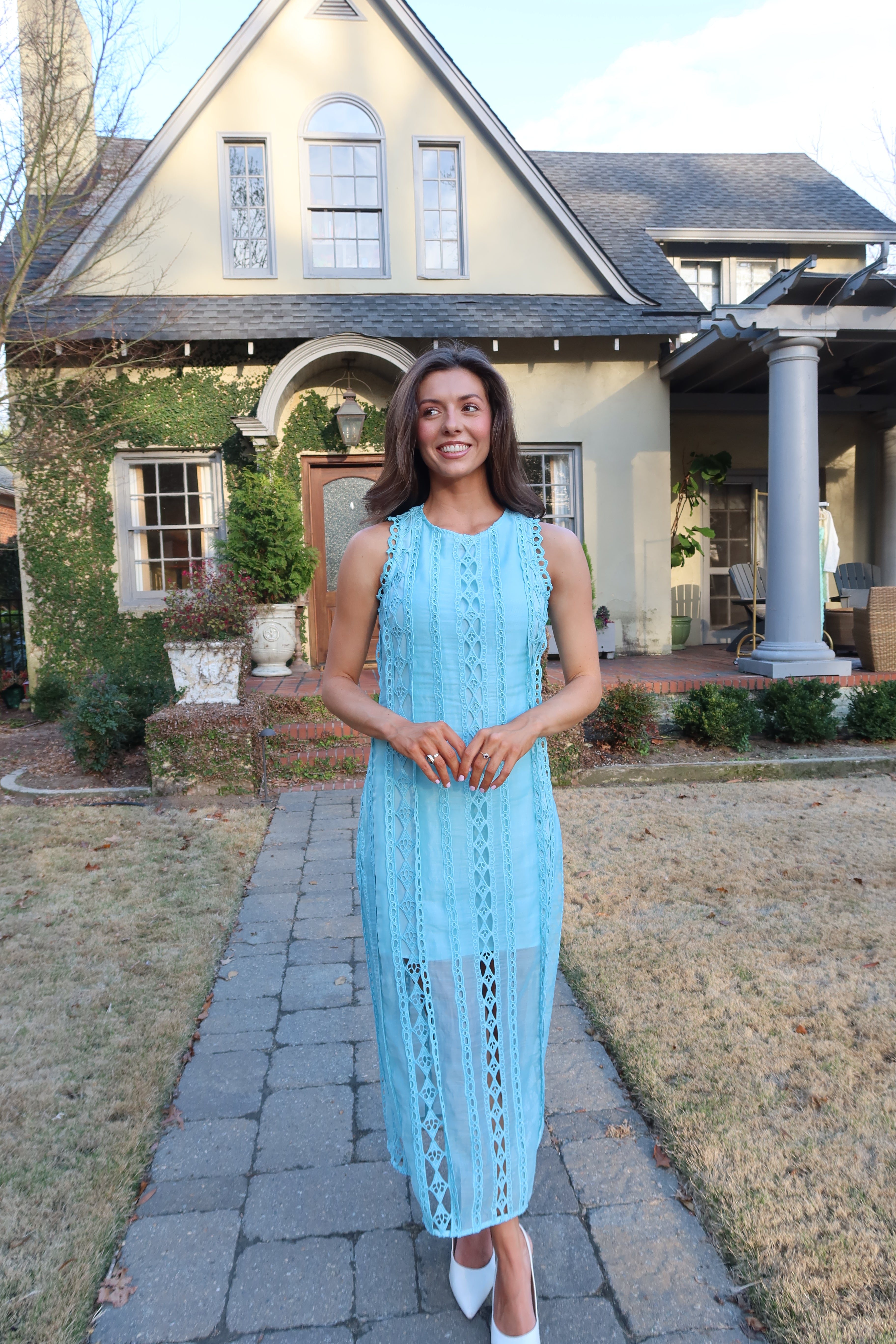 Tea at the Terrace Midi Dress- Sky Blue