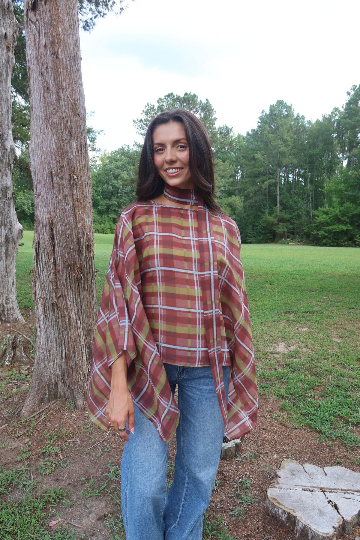 Clara Plaid Scarf Top- Multi
