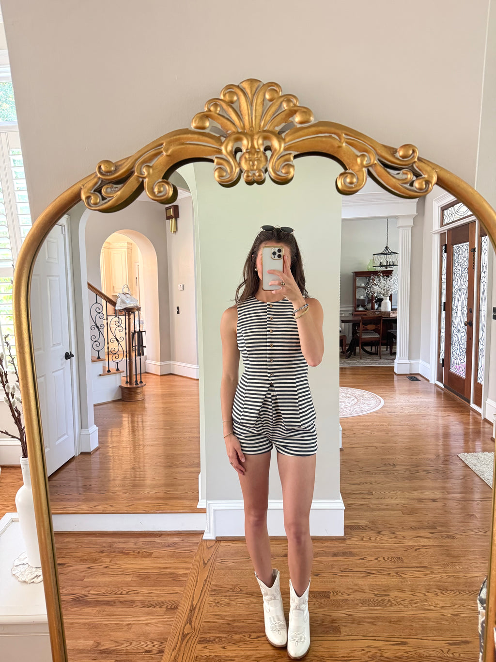 Boardwalk Set Top- Navy Stripe