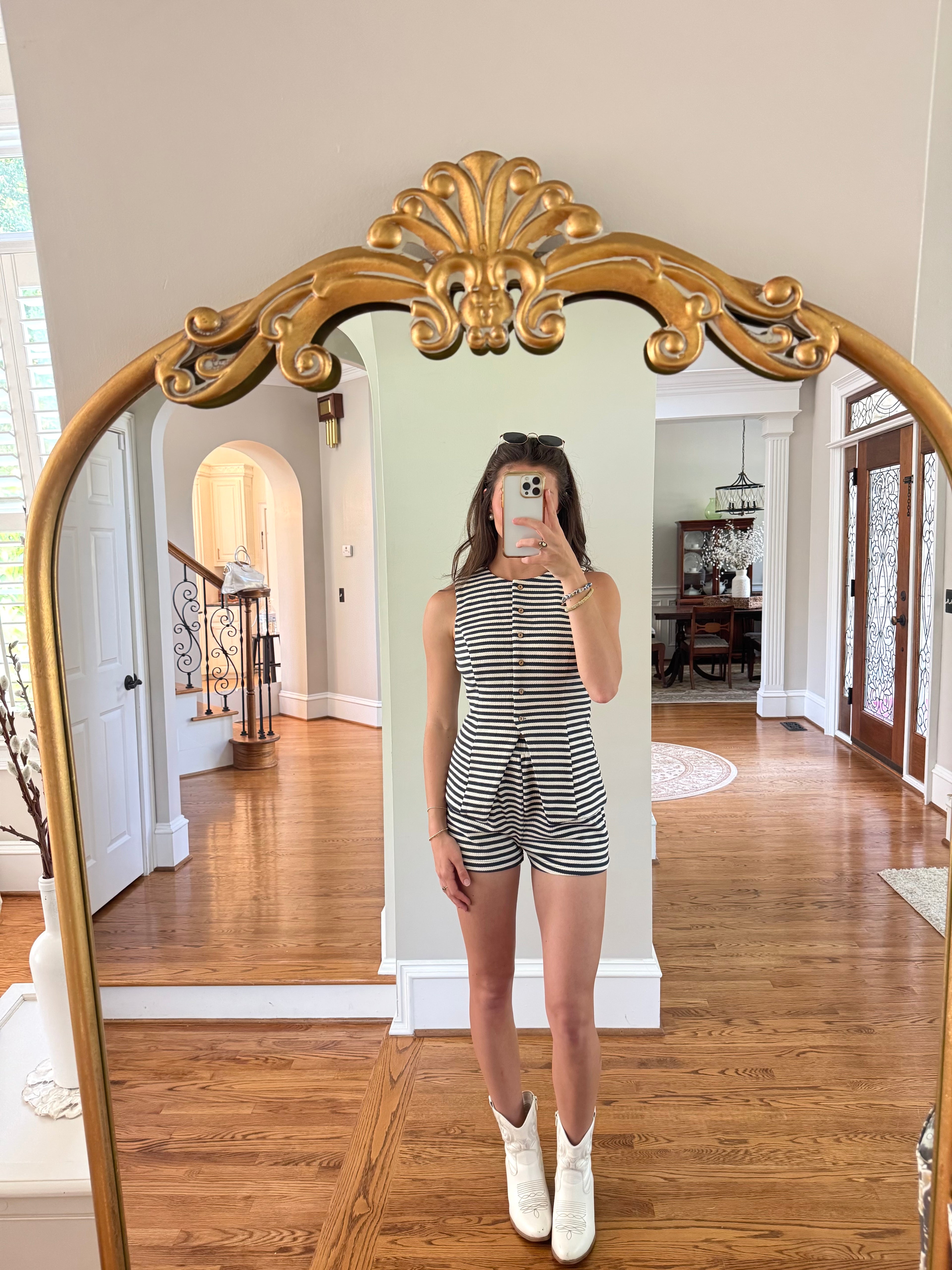 Boardwalk Set Top- Navy Stripe