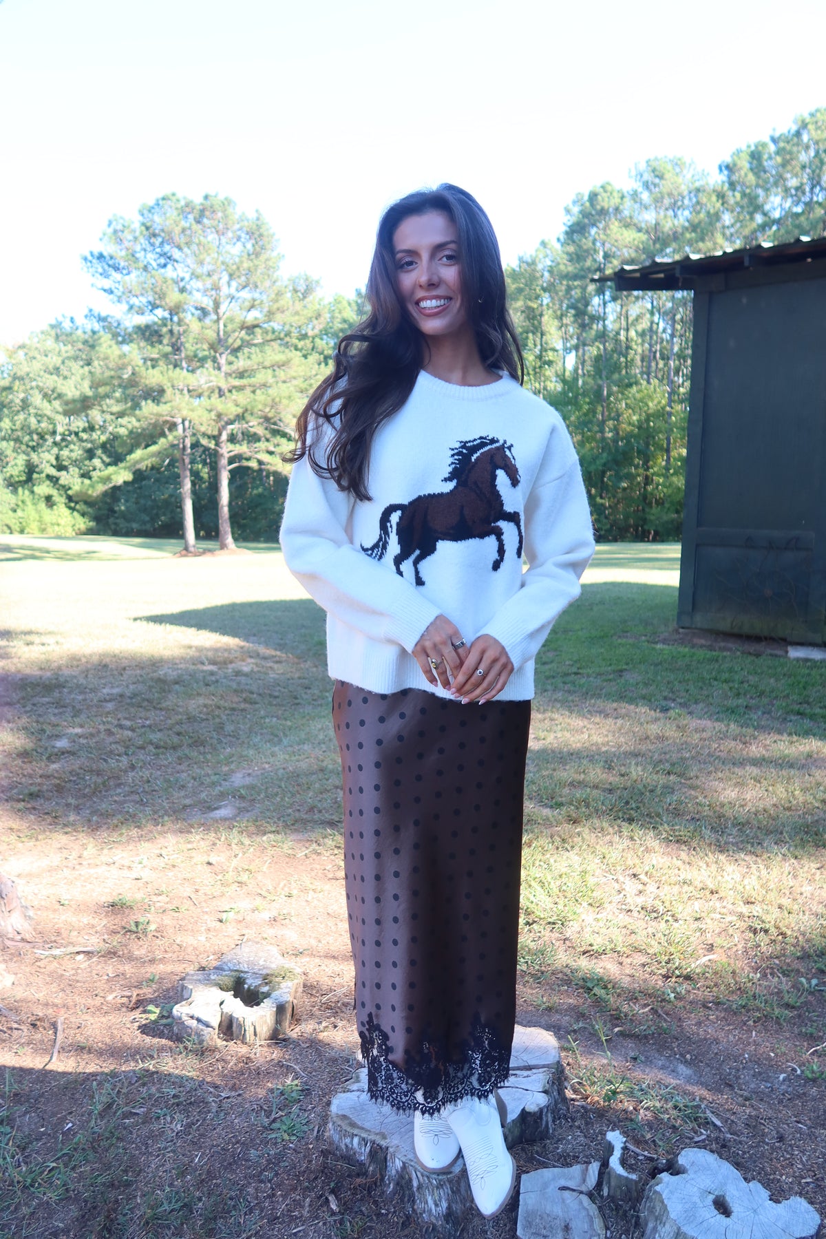 Bozeman Horse Sweater- Off White