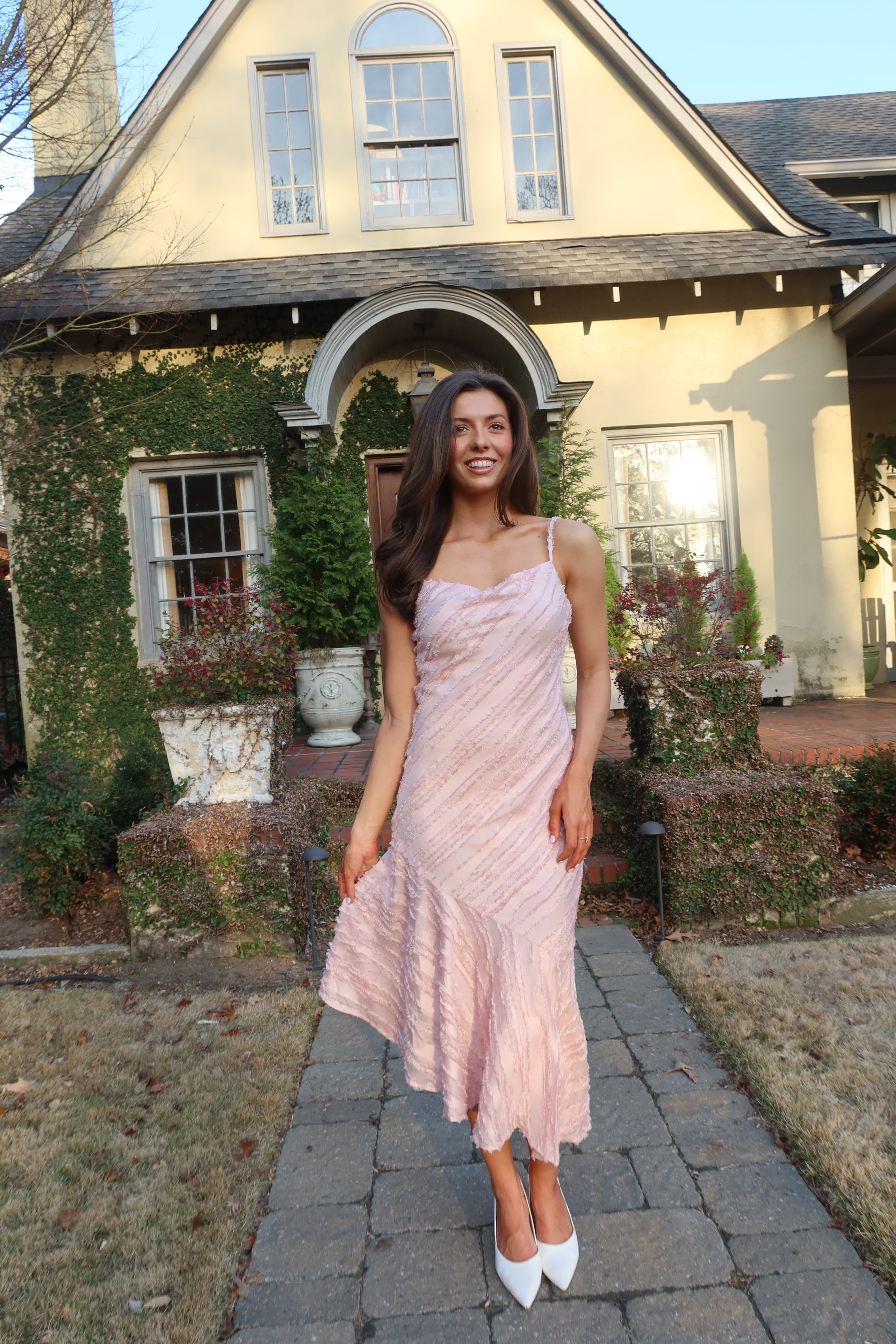 Garden Party Waltz Midi Dress- Rose Pink