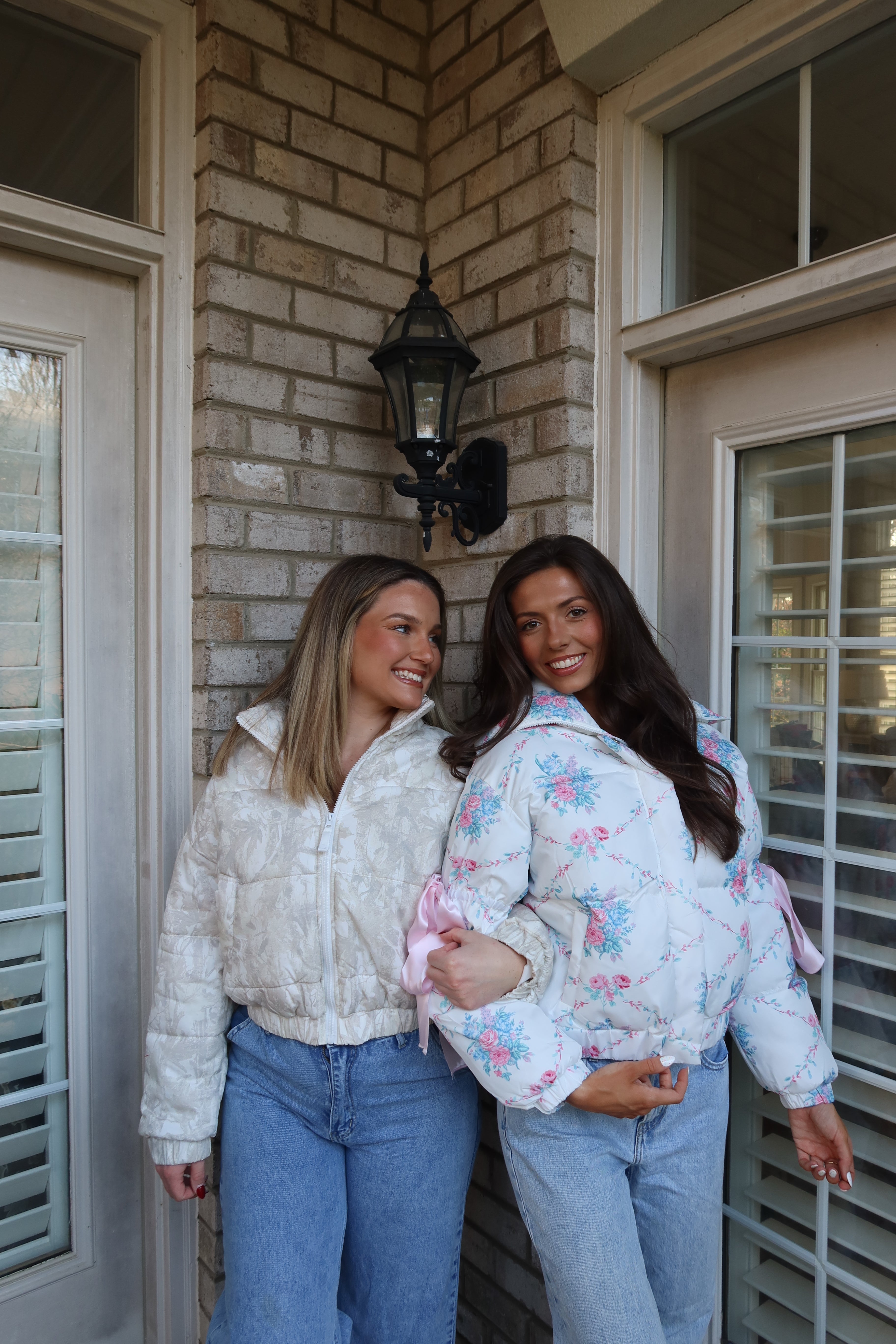 Floral Puffer Jacket- White/Blue/Pink