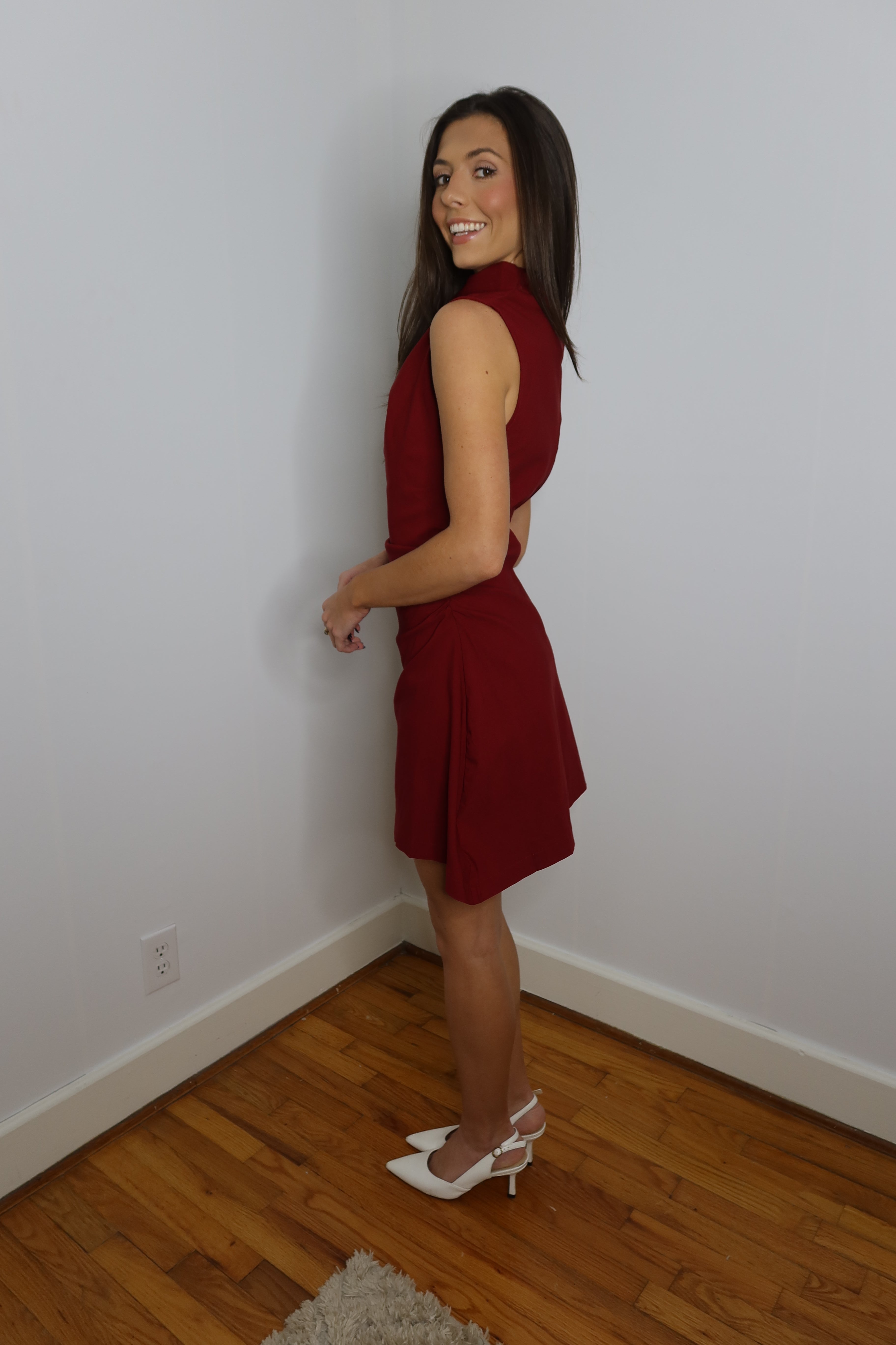 Merry Mockneck Mini Dress- Burgundy