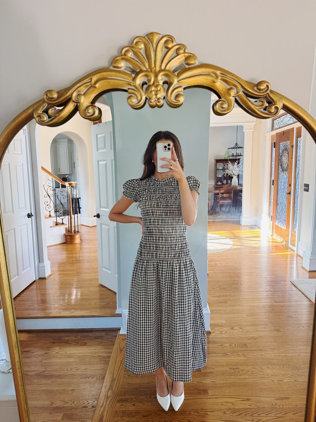 Glenwood Gingham Maxi Dress- Black/Taupe