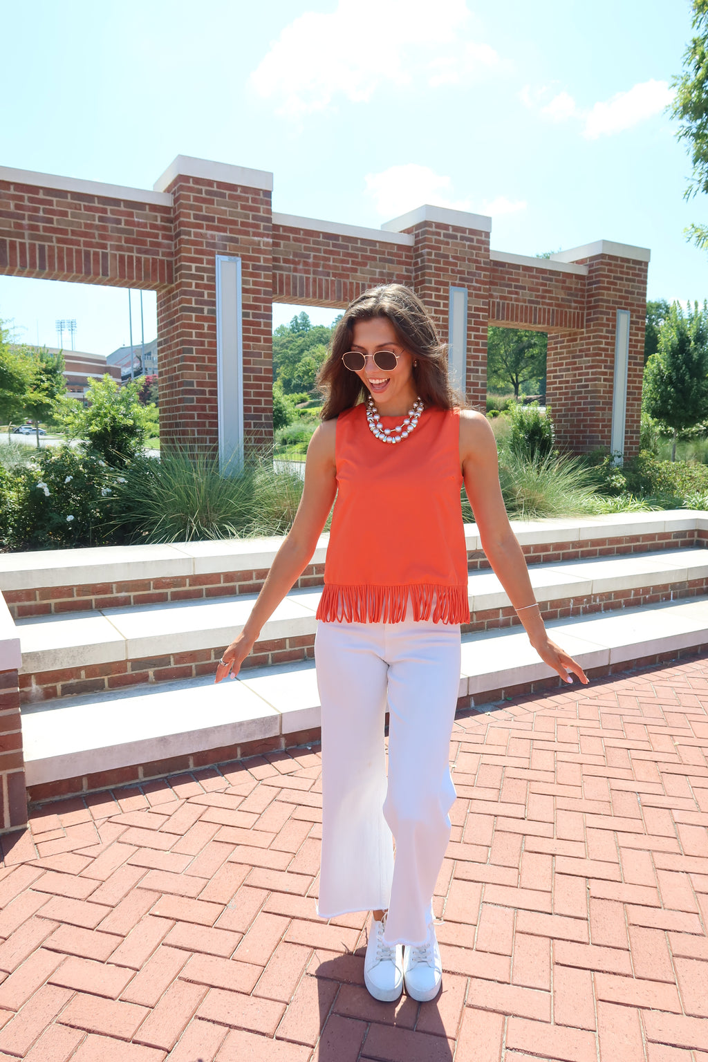 First Down Fringe Top- Orange