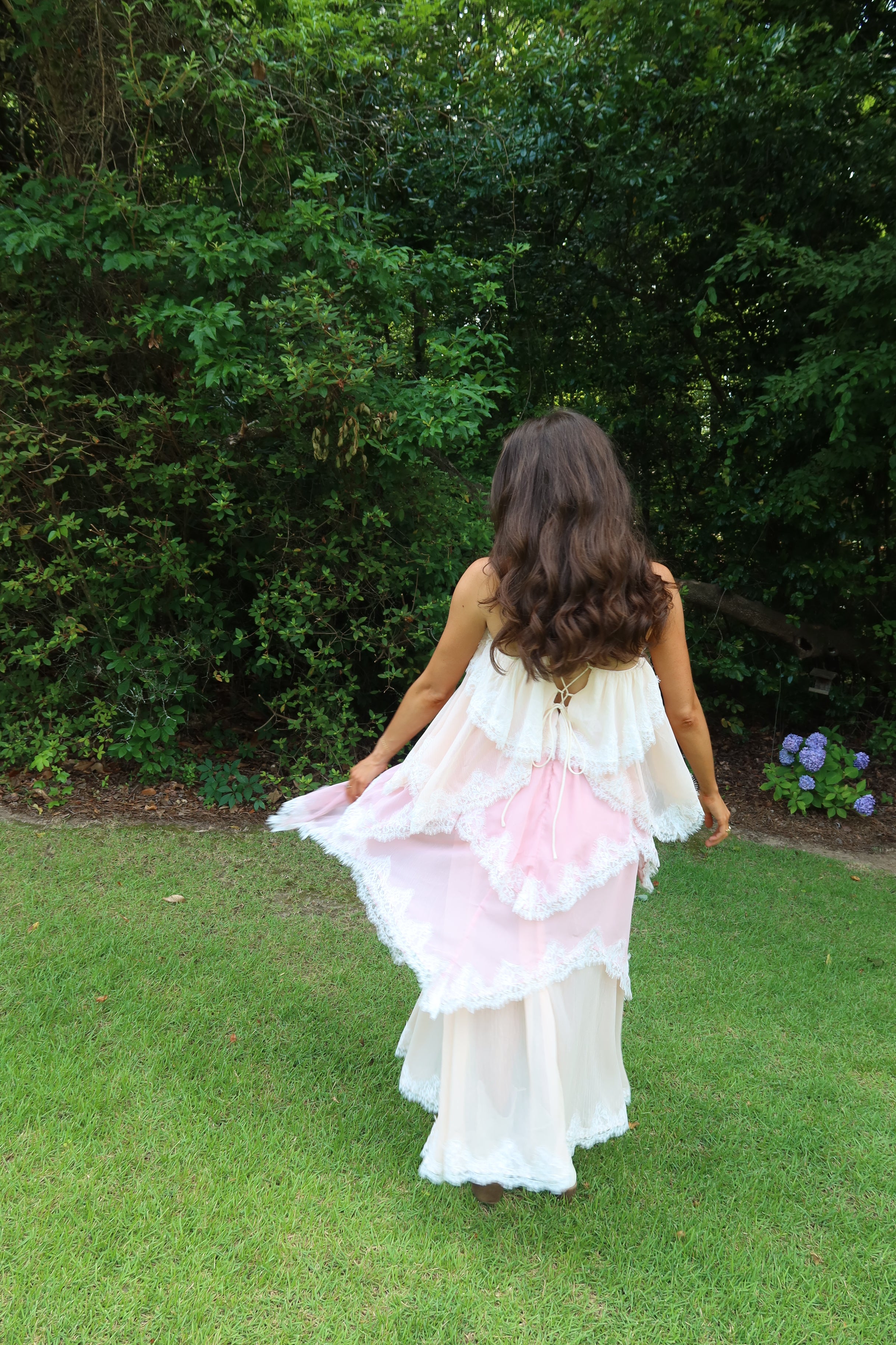 Ophelia Lace Maxi Dress- Pink/Cream