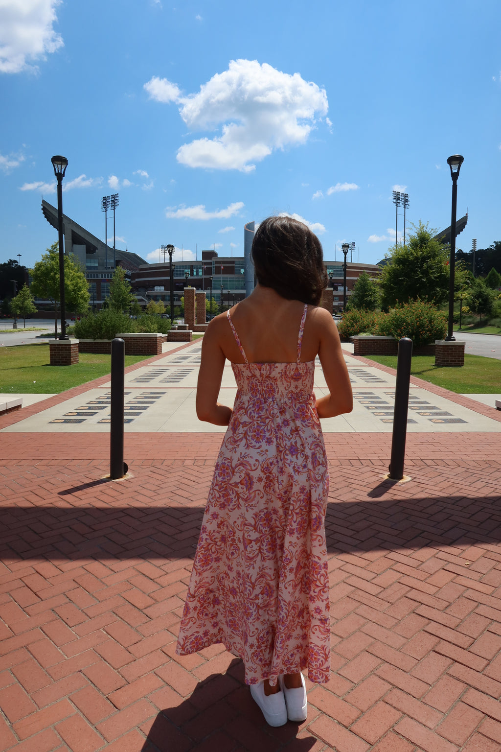 Clemson Maxi Dress- Cream Apricot/Orange/Purple