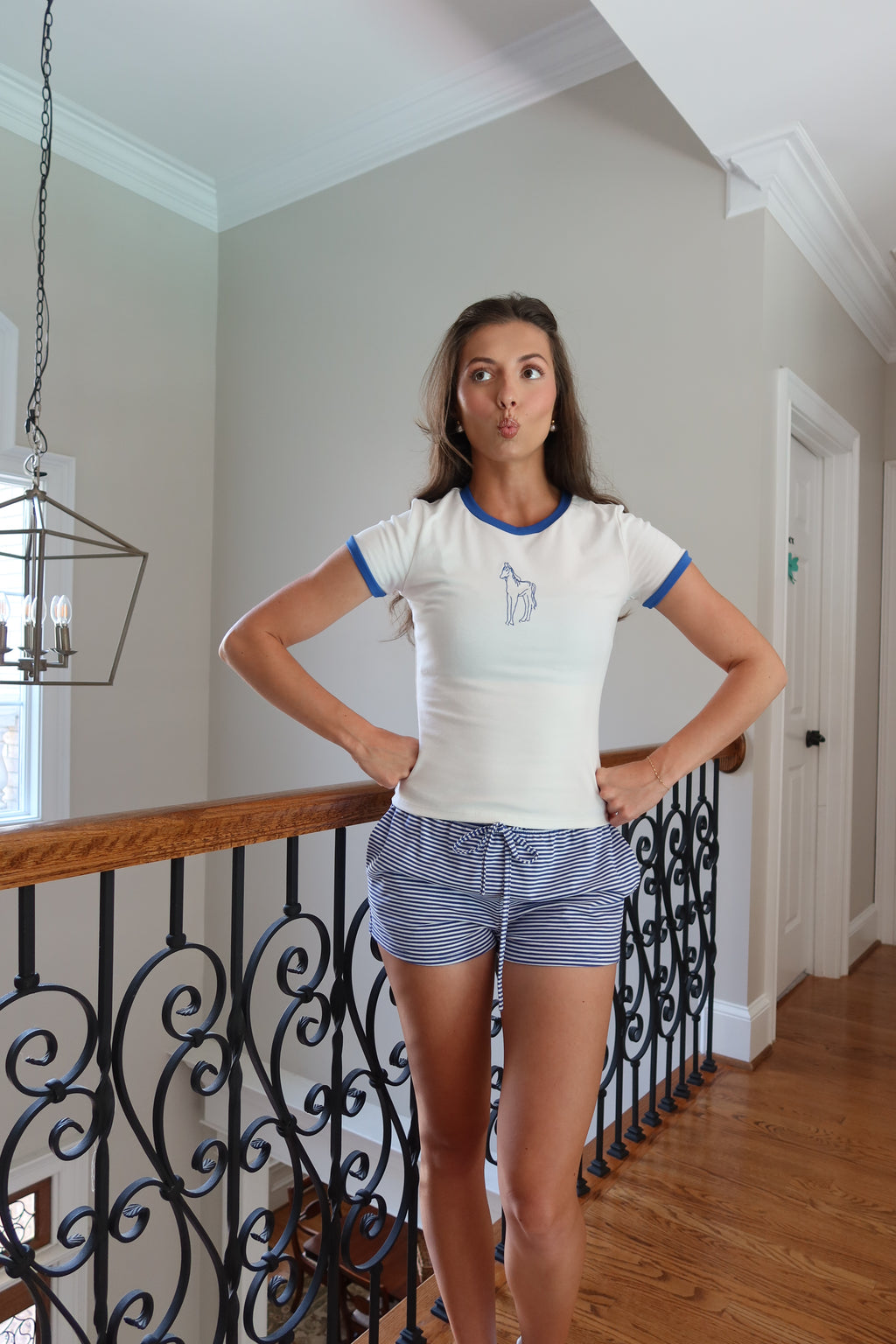 Blue Ribbon Striped Shorts- Blue/White