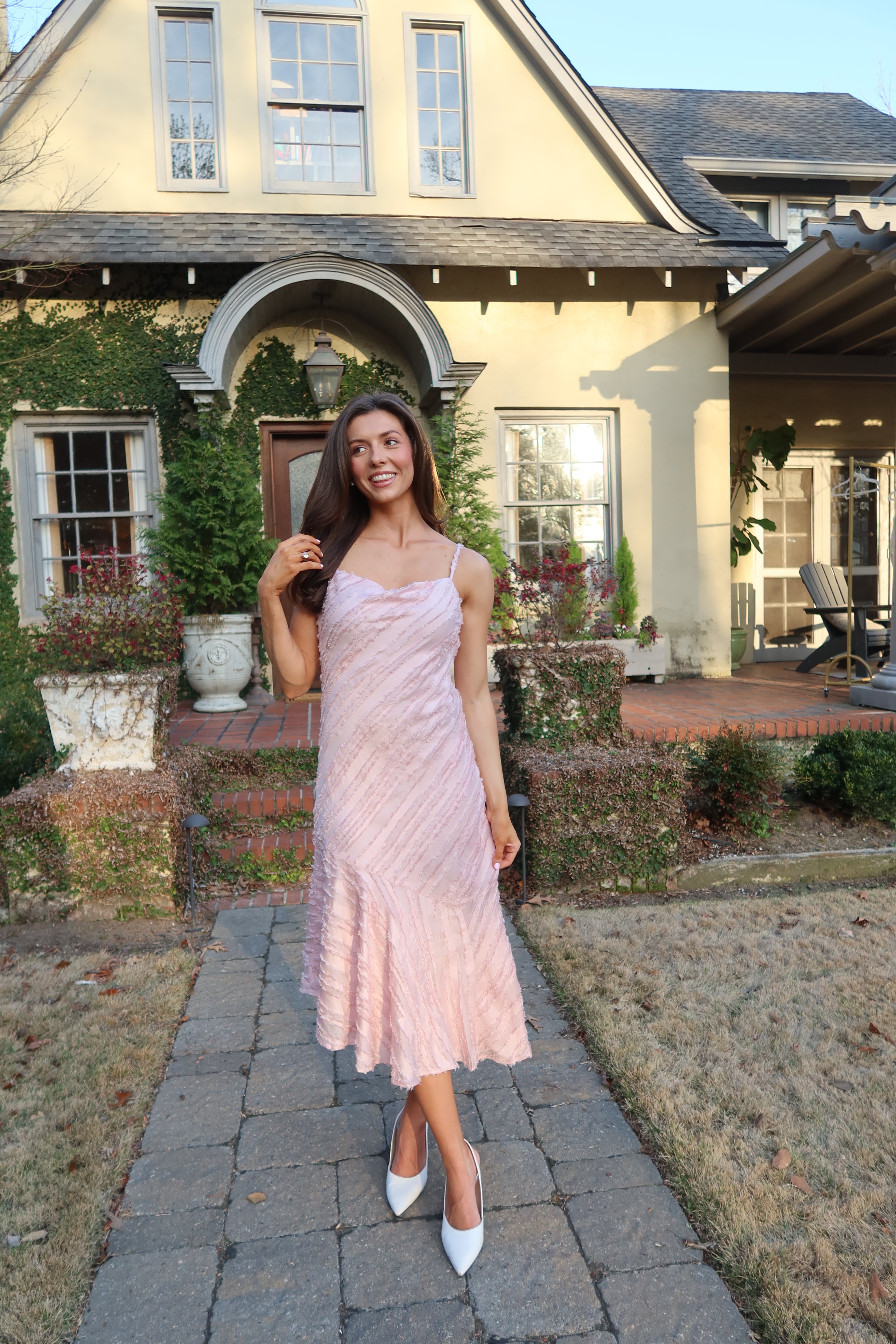 Garden Party Waltz Midi Dress- Rose Pink