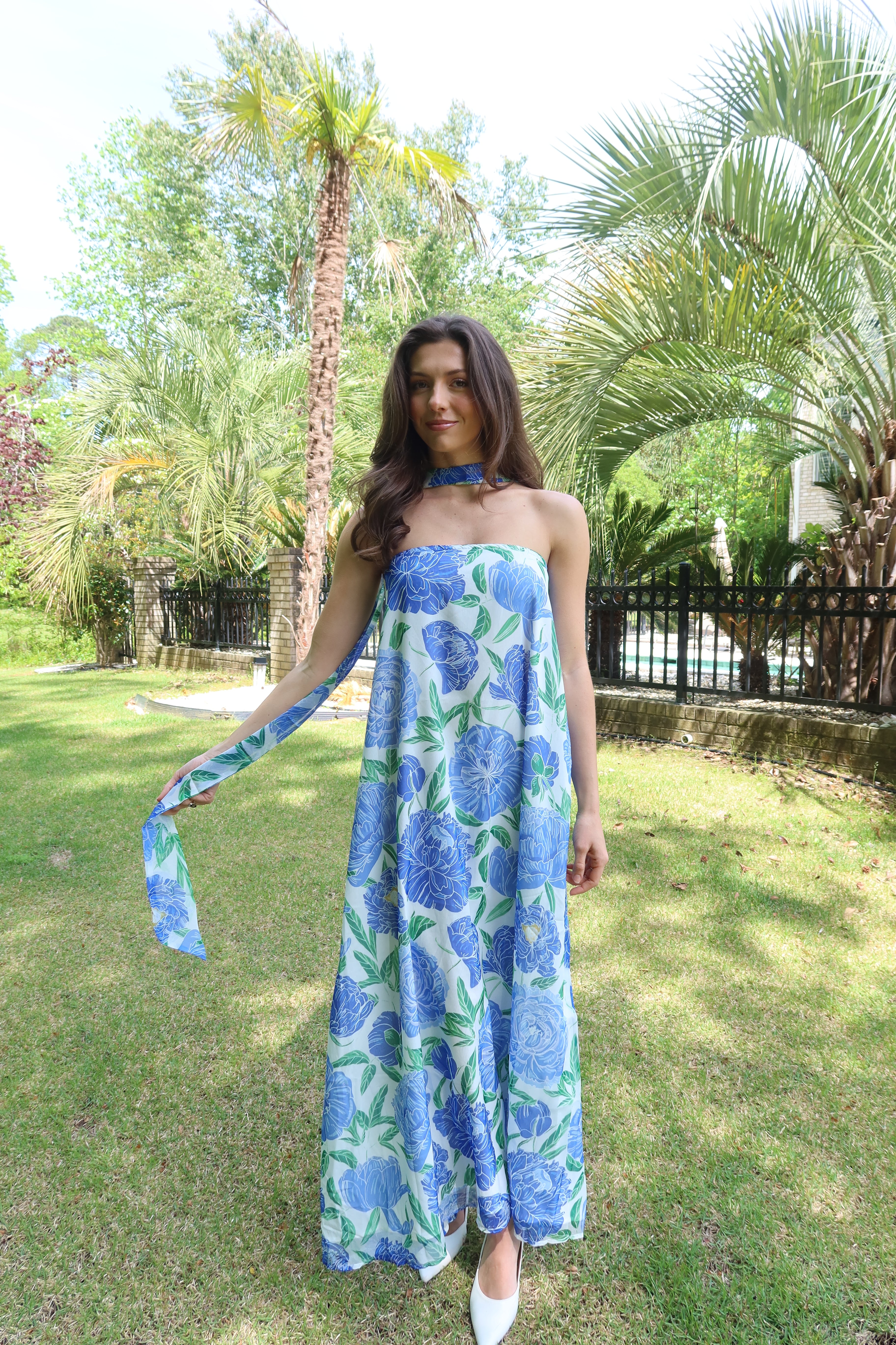 Cape Cod Scarf Maxi Dress- Blue Frankie Greer Cape Cod Scarf Maxi Dress- Blue Frankie Greer