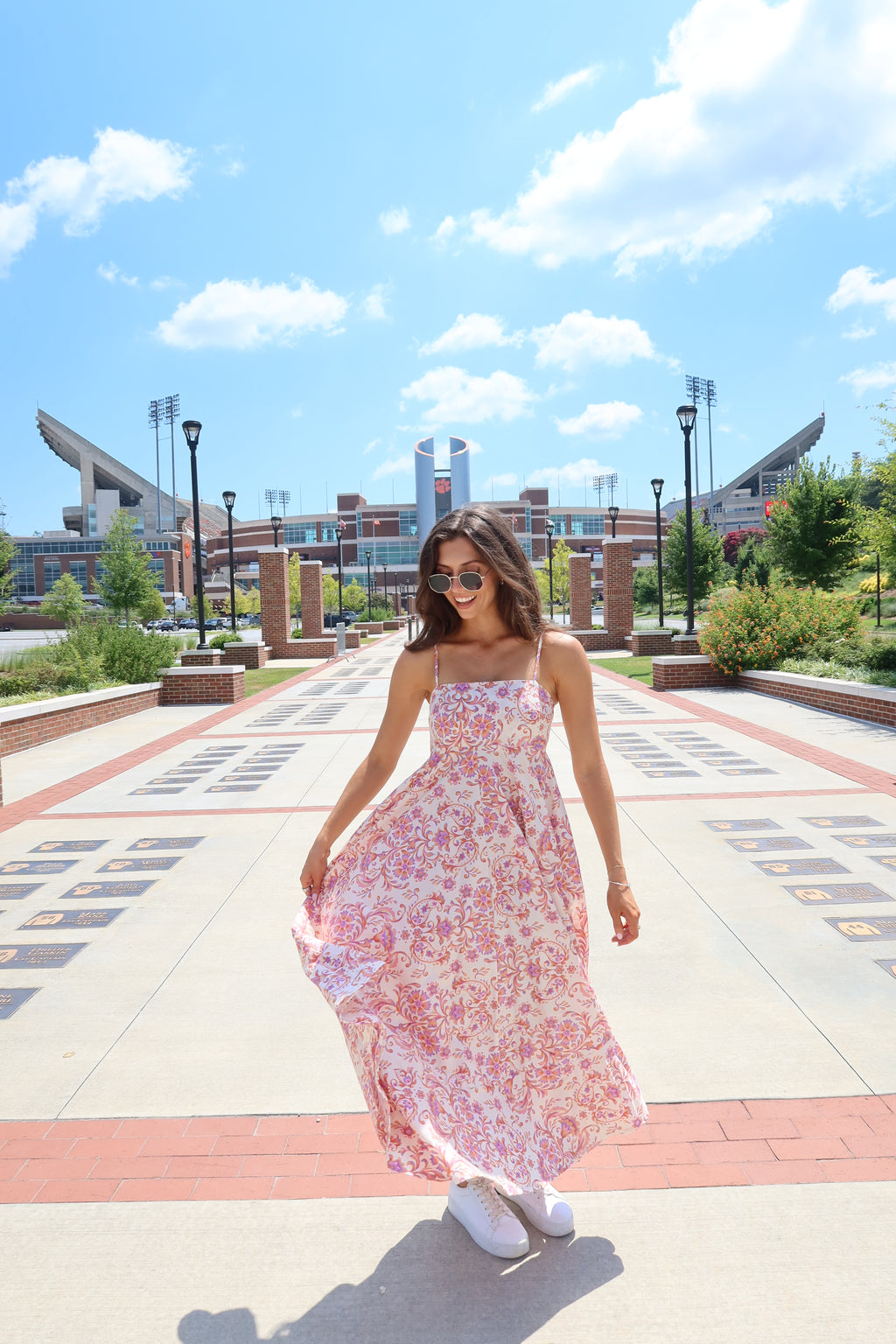 Clemson Maxi Dress- Cream Apricot/Orange/Purple