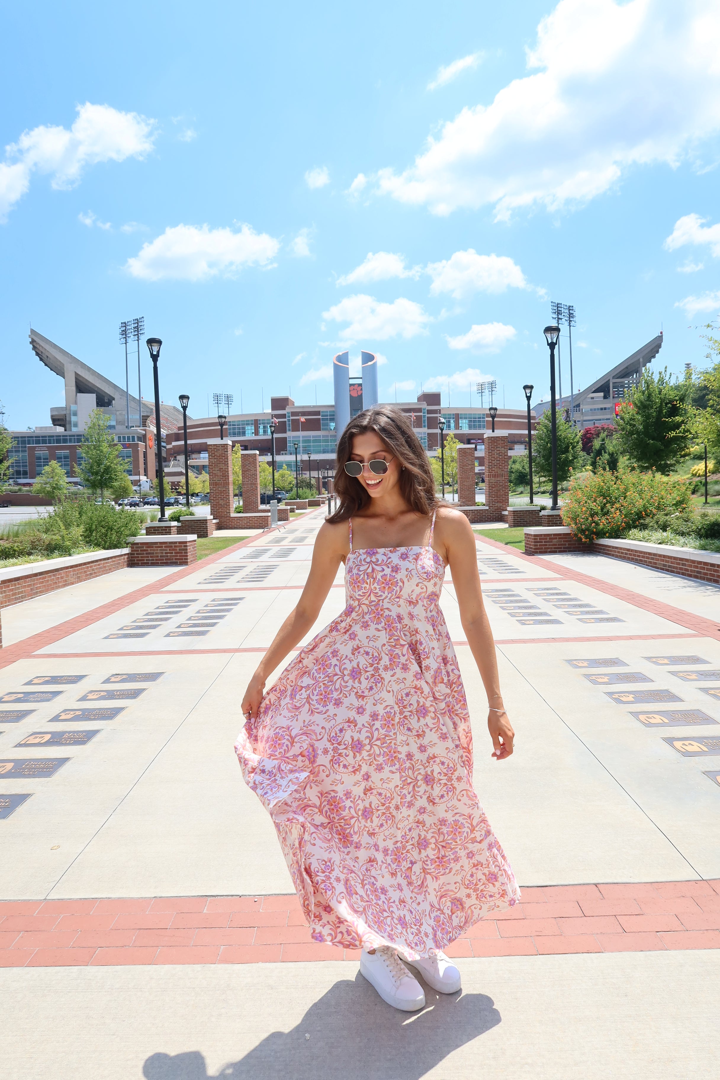 Clemson Maxi Dress- Cream Apricot/Orange/Purple