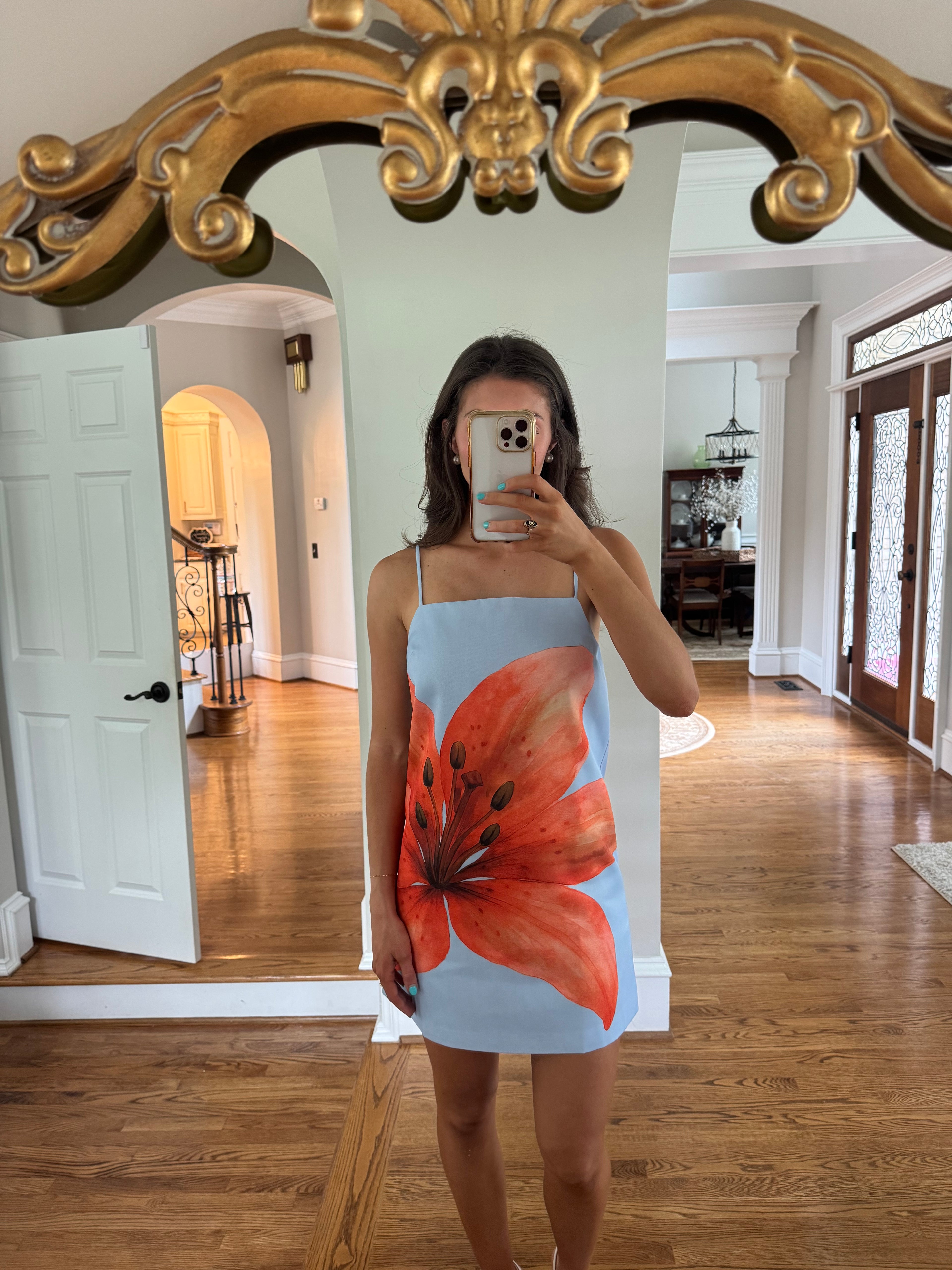 Avah Floral Mini Dress- Blue/Orange