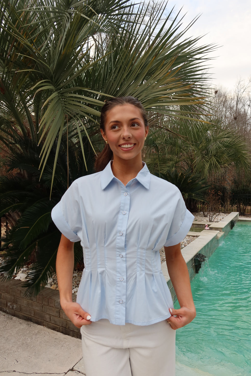 Willow Waist Top- Sky Blue