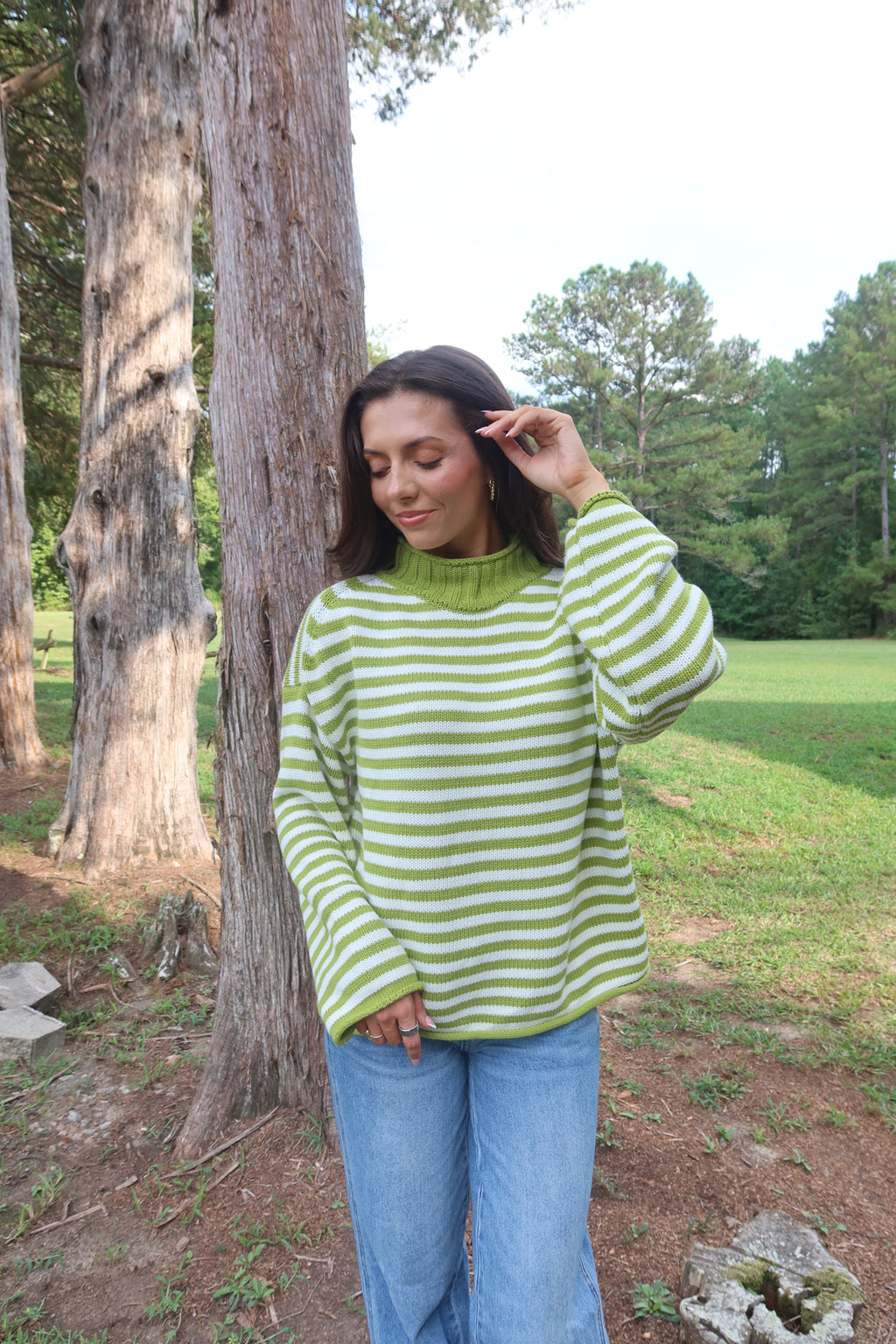 Matcha Striped Sweater- Matcha Green/White