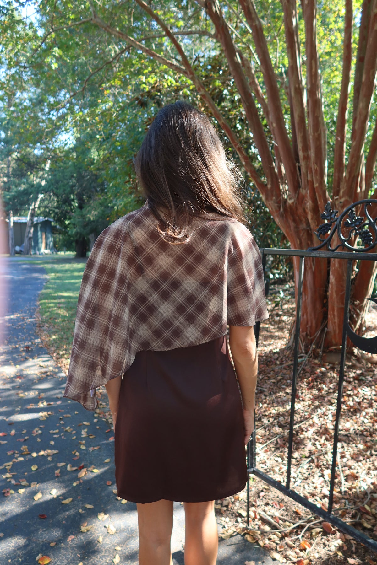 Park Avenue Plaid Cape Mini Dress- Cocoa