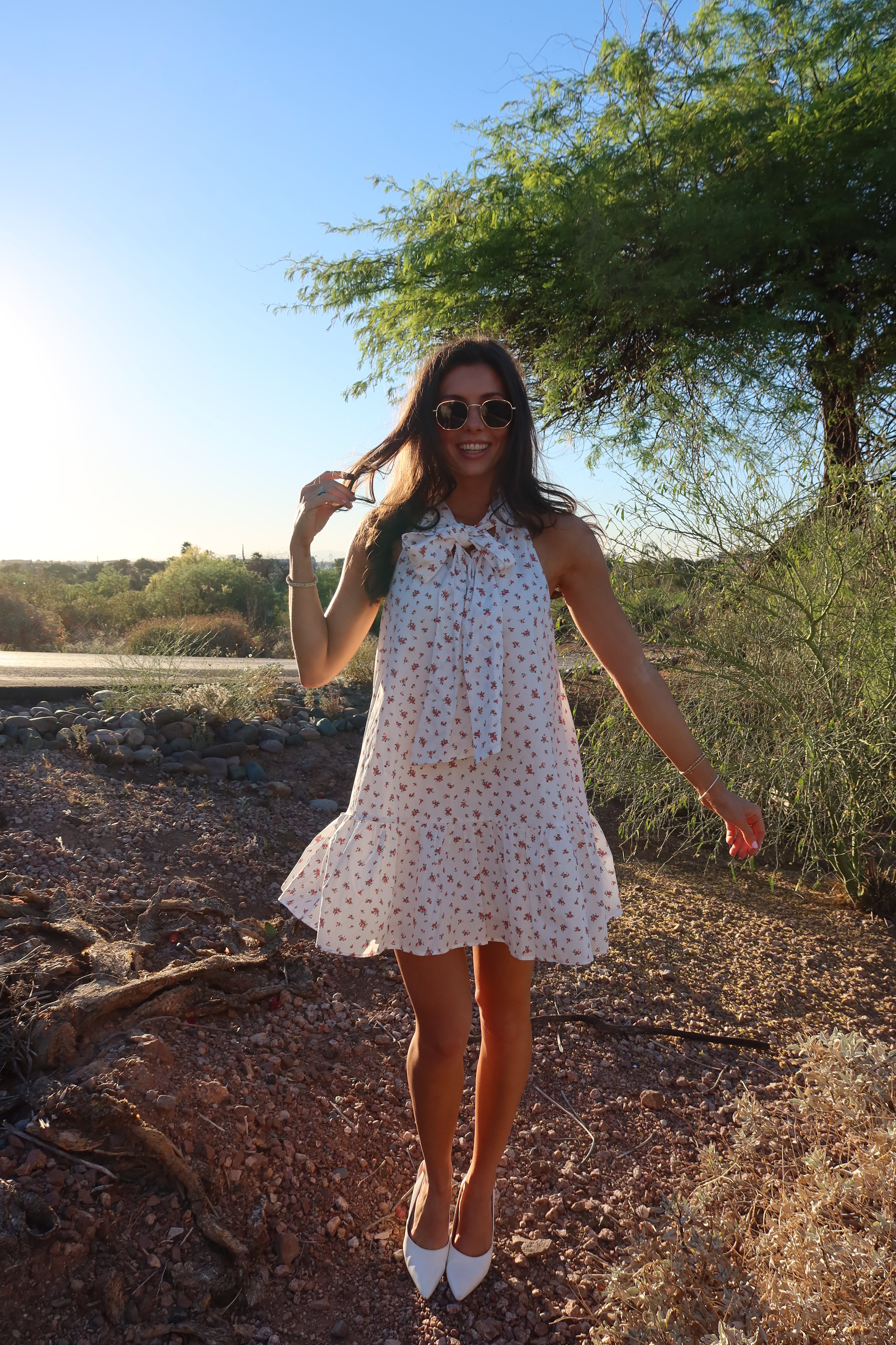 Pink Prairie Floral Dress- Off White/Pink