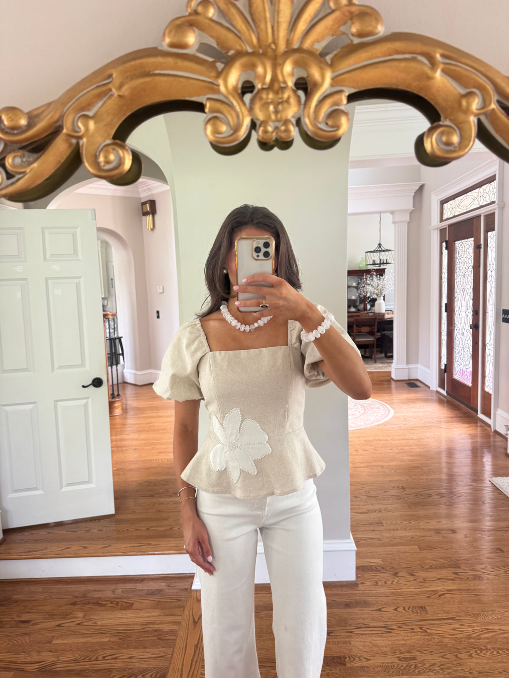 Pearl Bloom Top- Oatmeal