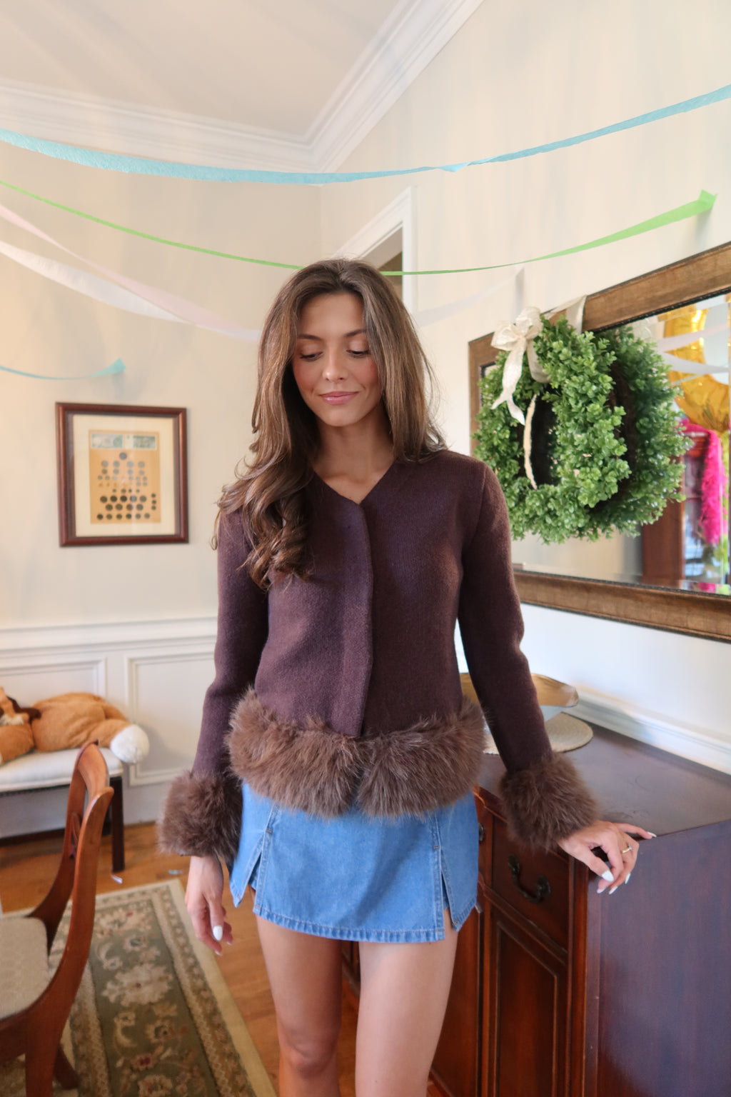 Manhattan Fur Cardigan- Brown