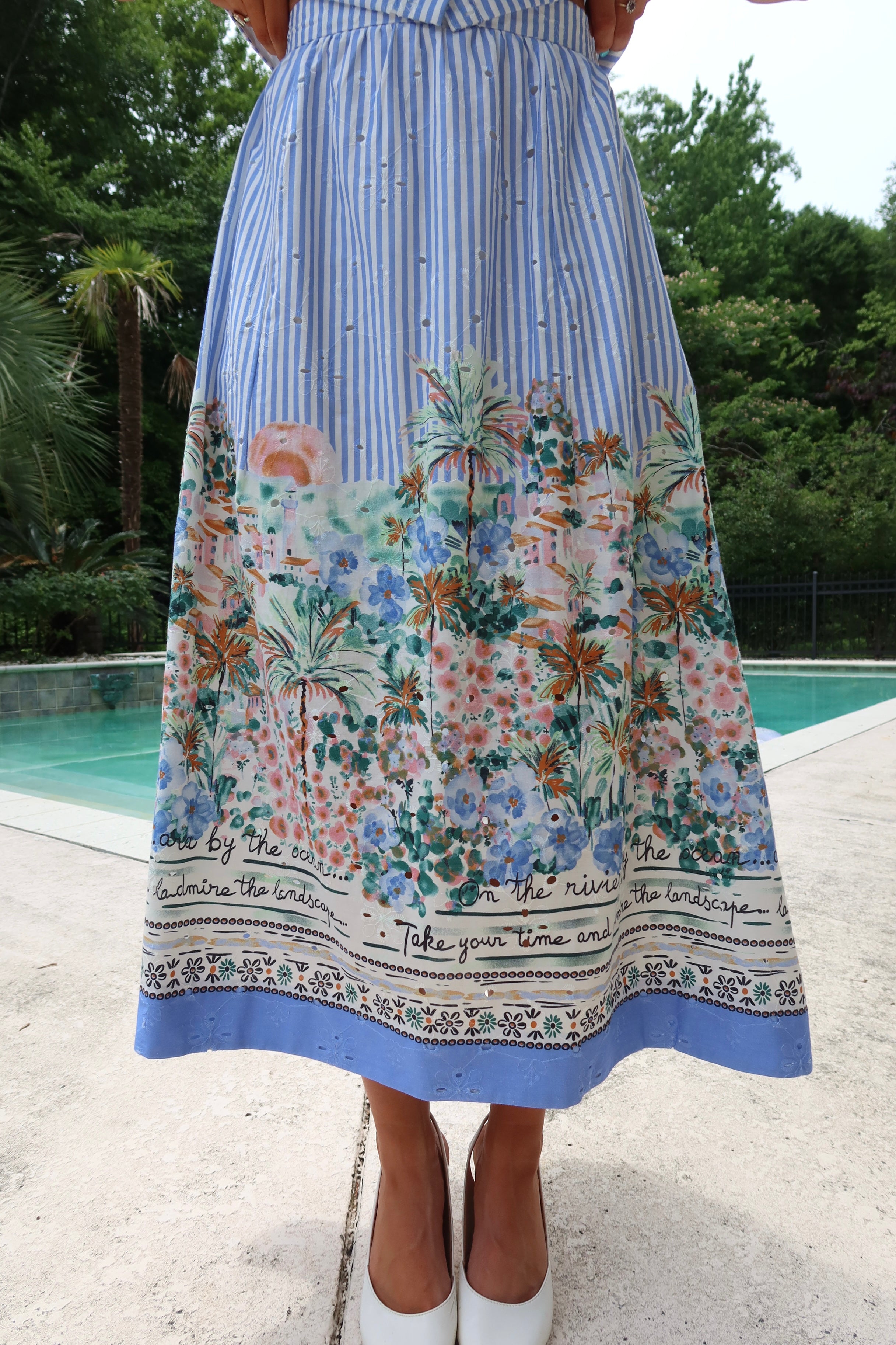 Sicily Midi Skirt- Blue/Multi