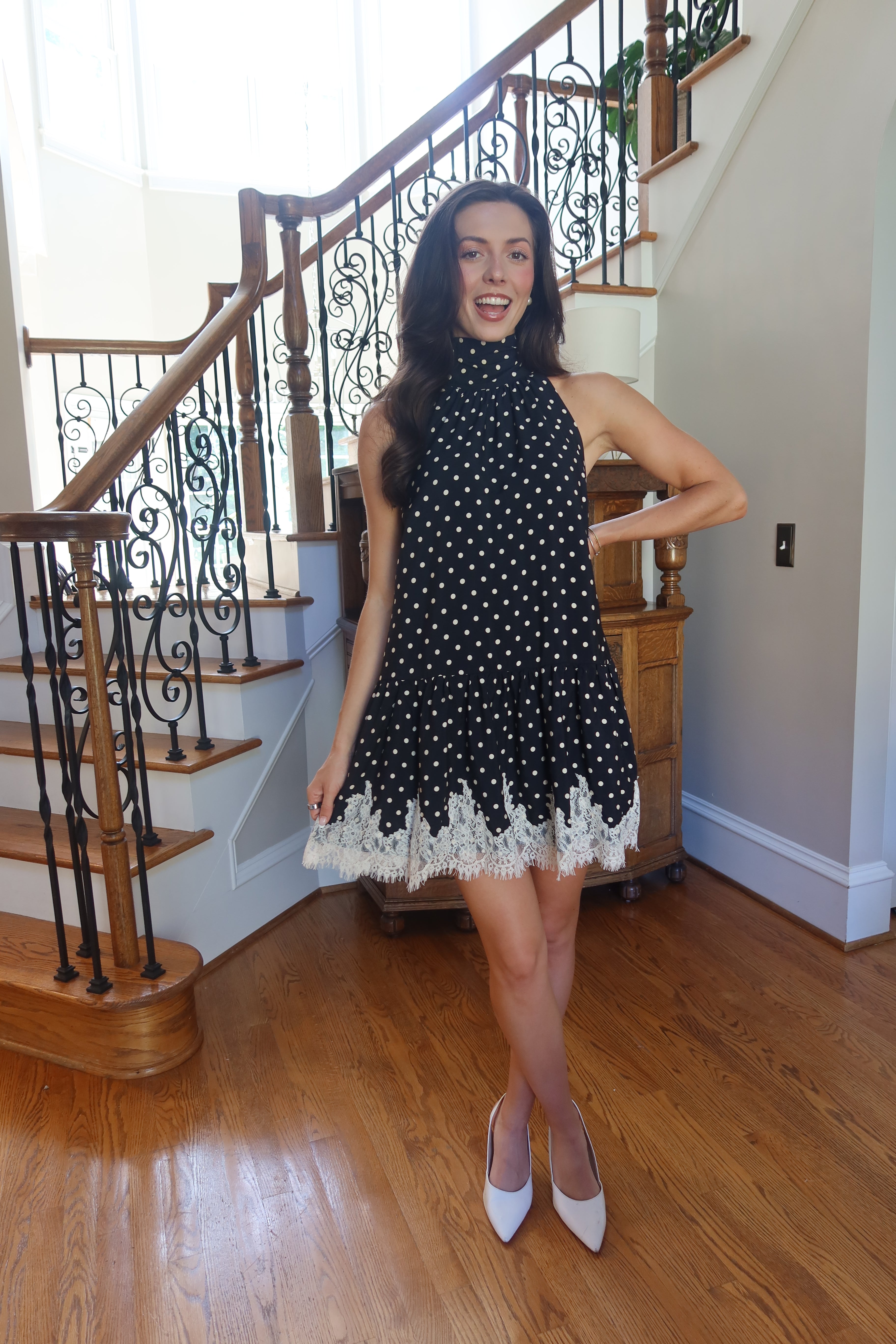 Polka Dot Romance Mini Dress- Black/Ecru
