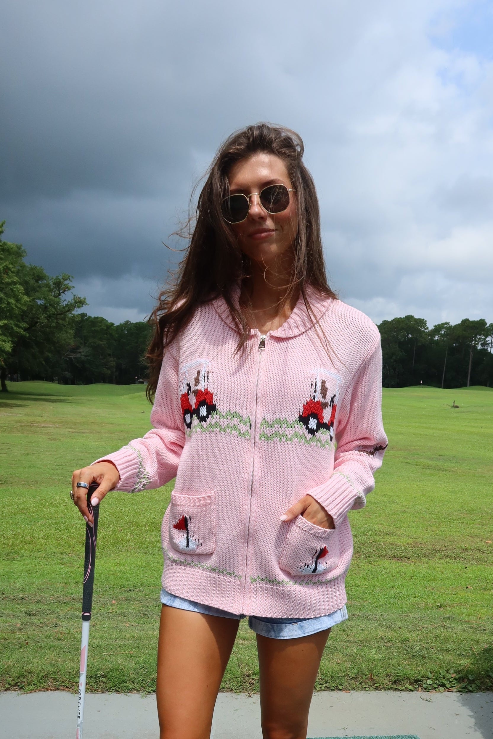 Hole in One Cardigan- Pink