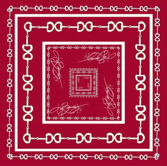 Maroon & White Horse Bit Silk Scarf- 26x26