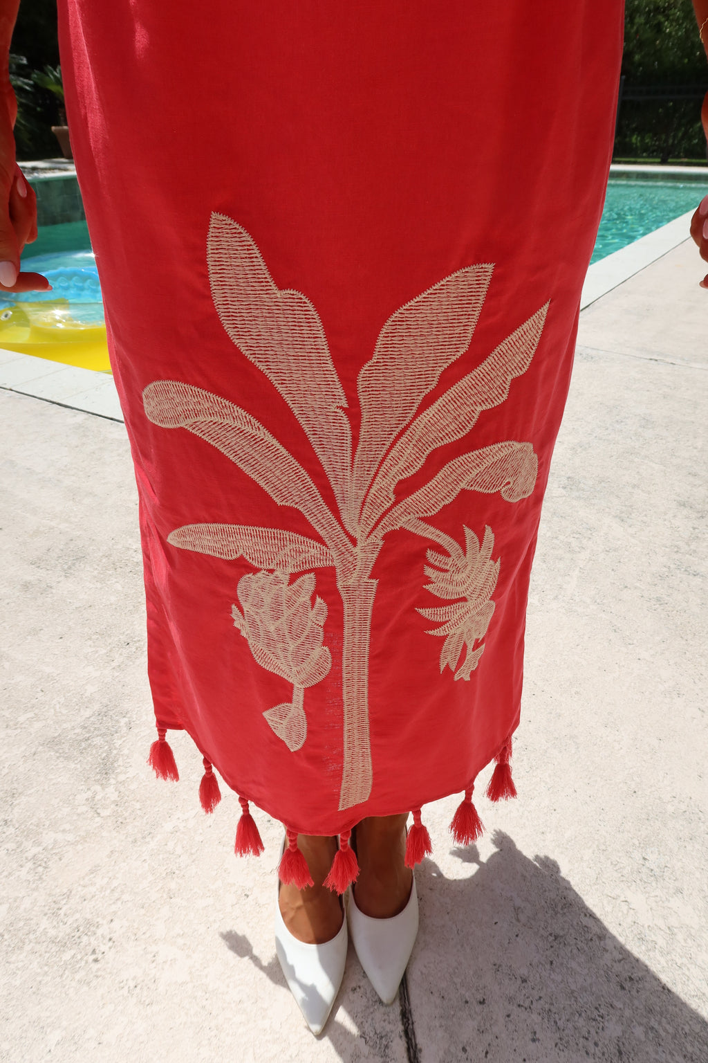 Palm Island Midi Dress- Red/Ecru