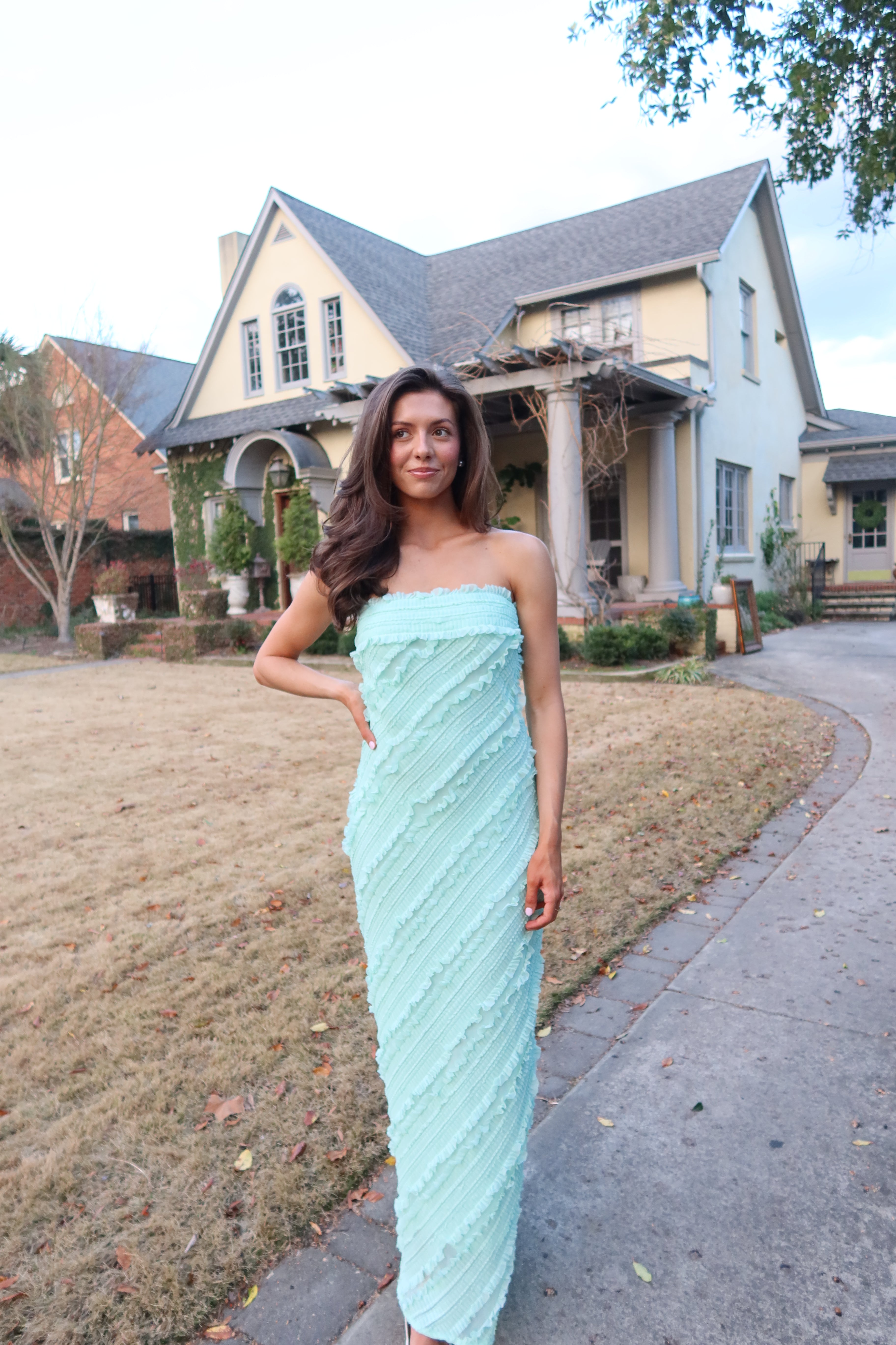 mint green pleated maxi dress Maddy