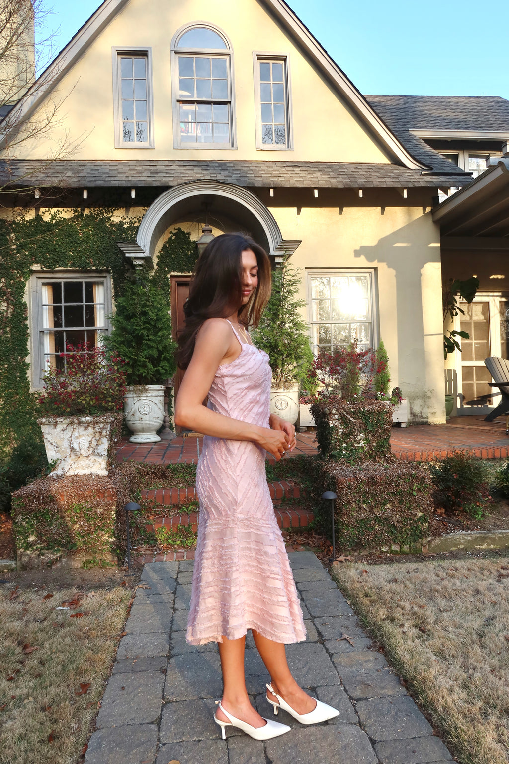 Garden Party Waltz Midi Dress- Rose Pink