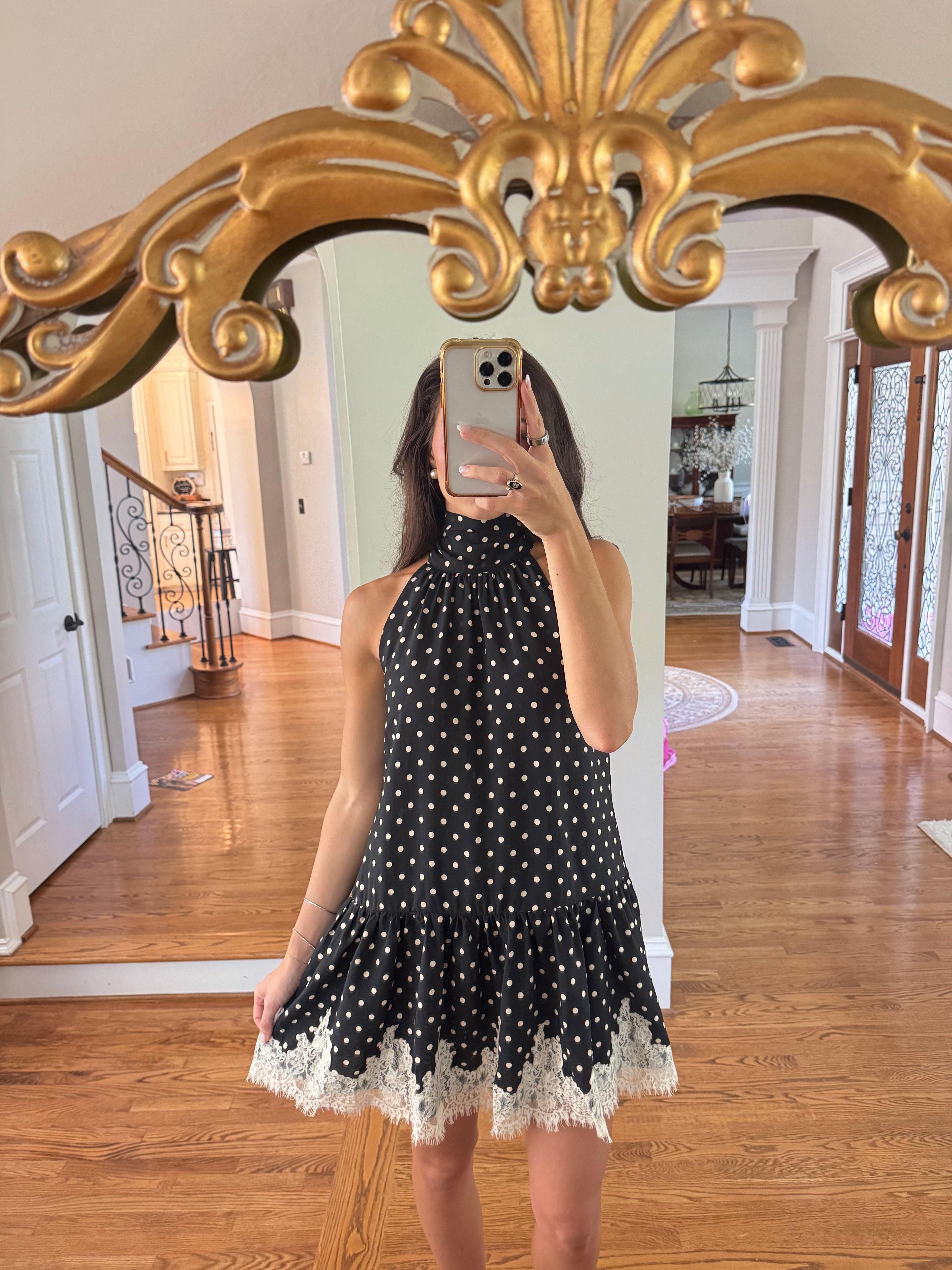 Polka Dot Romance Mini Dress- Black/Ecru