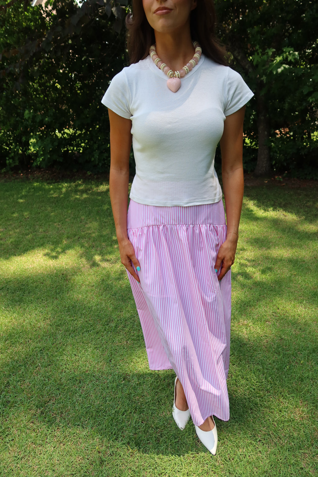 Pink Lemonade Striped Maxi Skirt- Pink/White