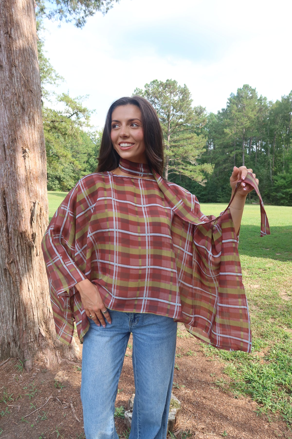 Clara Plaid Scarf Top- Multi