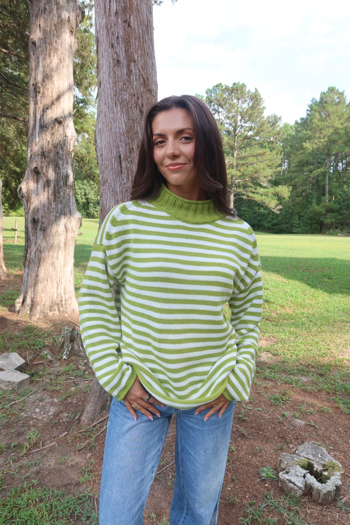 Matcha Striped Sweater- Matcha Green/White