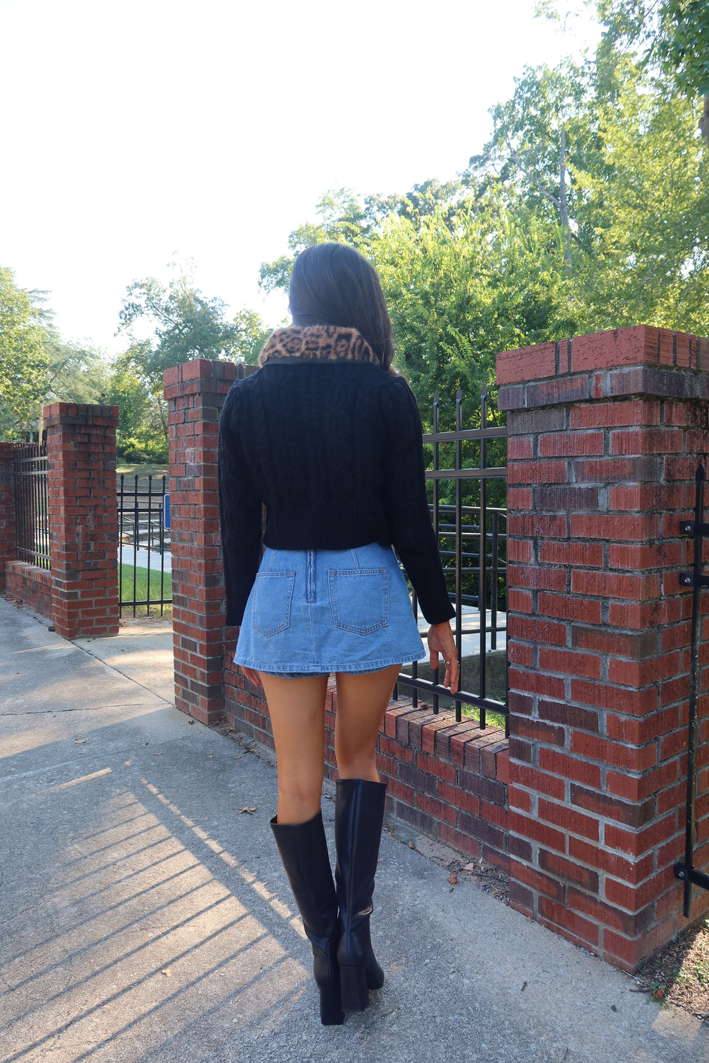 Leopard Fur Collar Cardigan- Black/Leopard