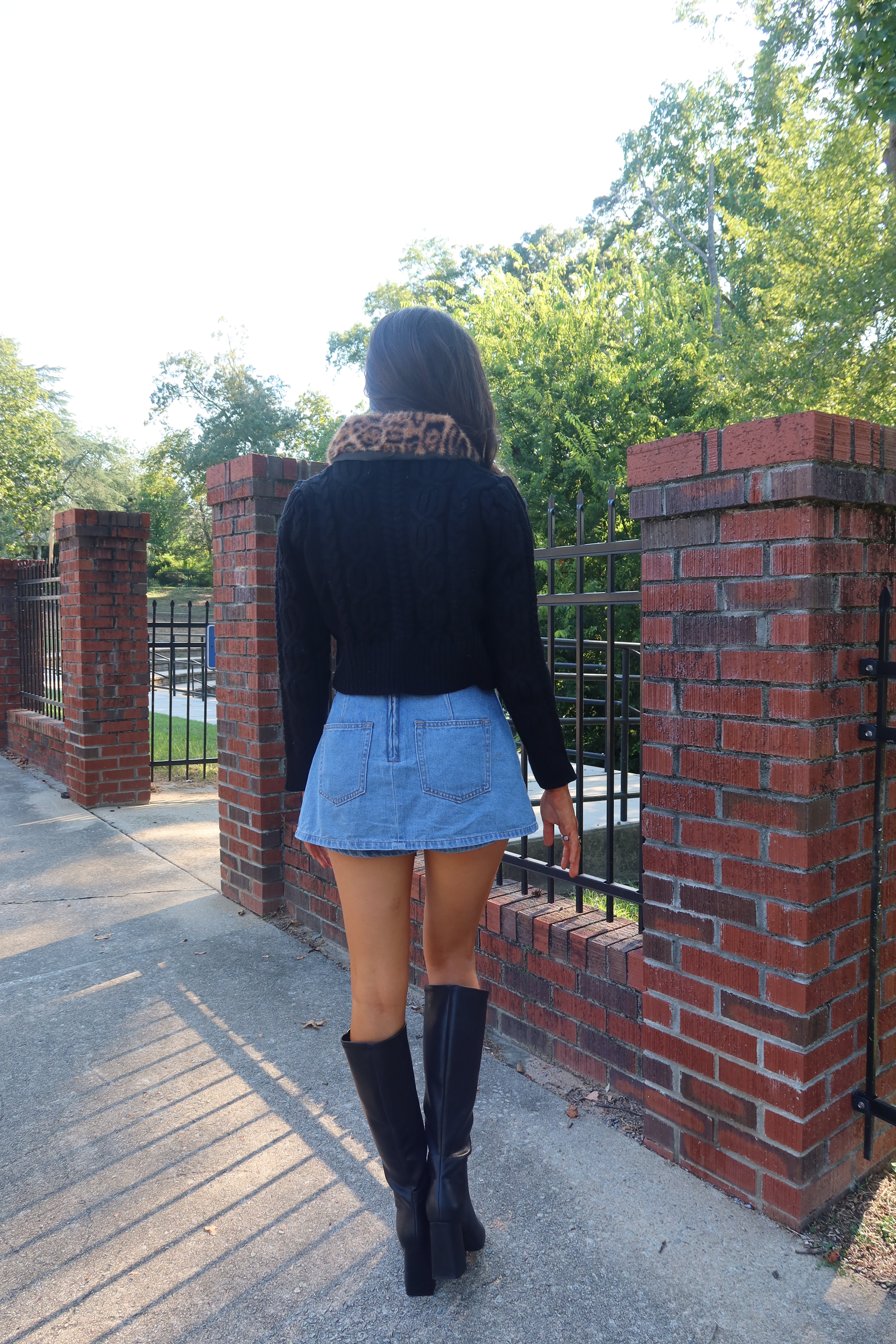 Leopard Fur Collar Cardigan- Black/Leopard