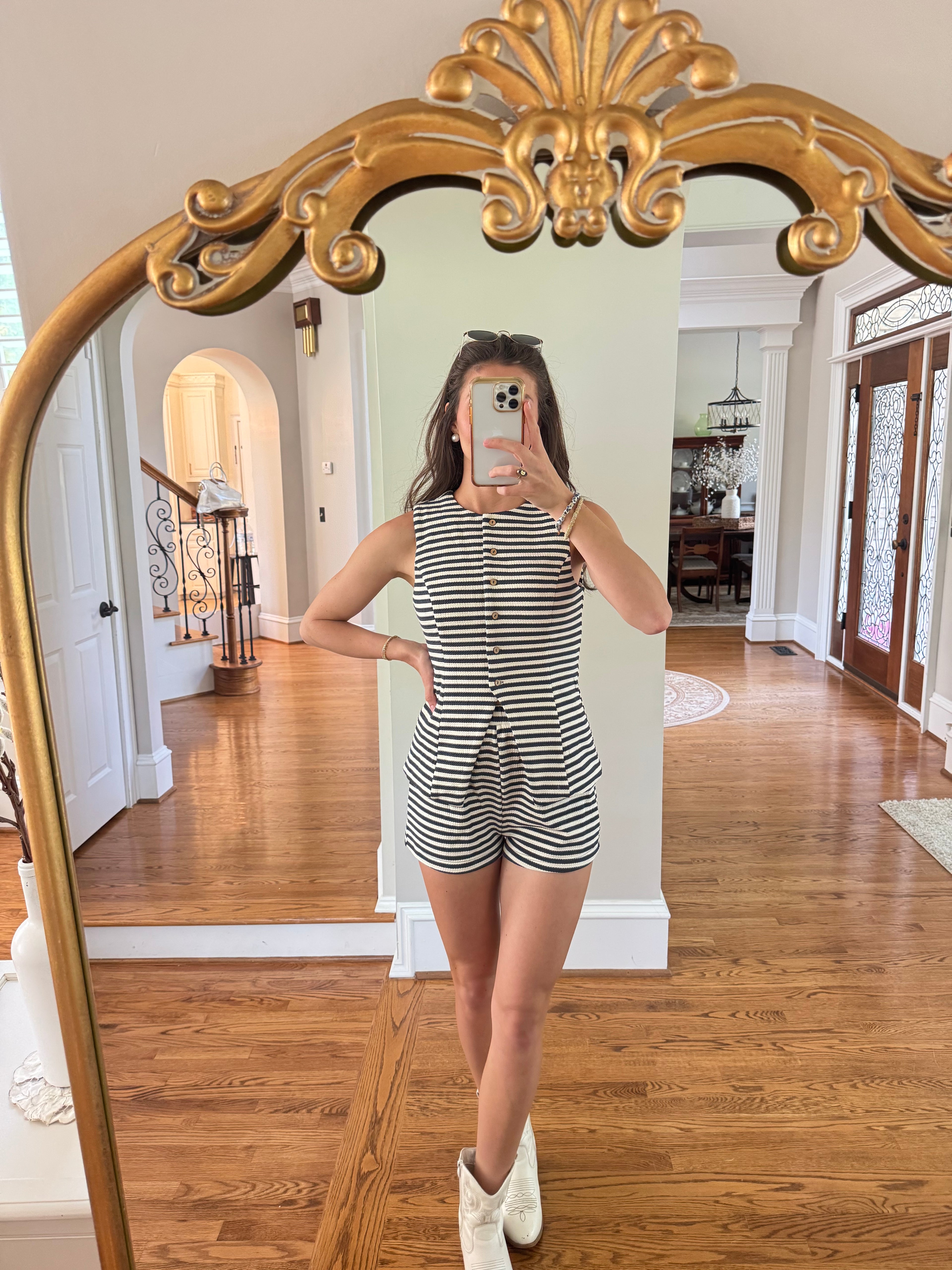 Boardwalk Set Top- Navy Stripe