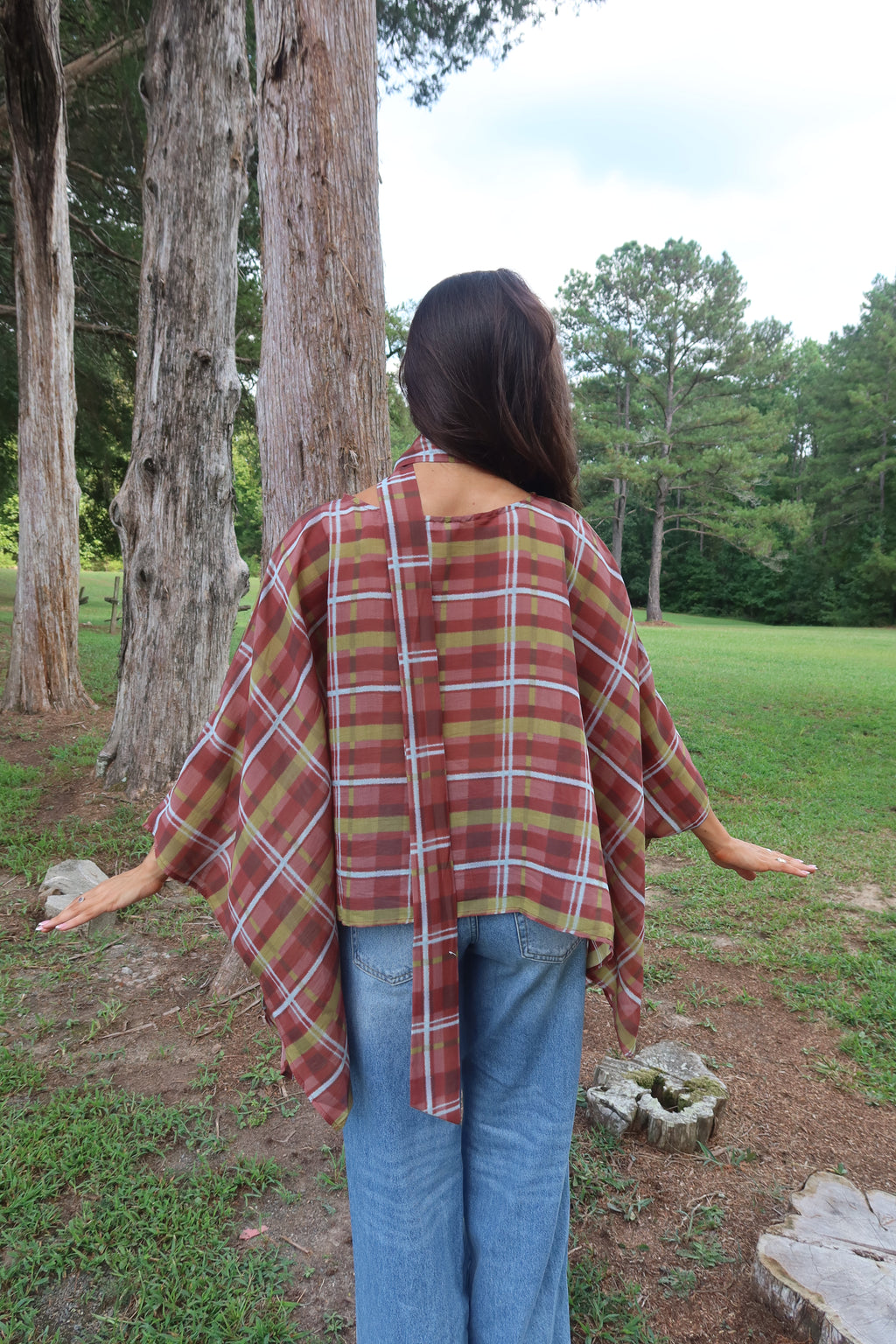 Clara Plaid Scarf Top- Multi
