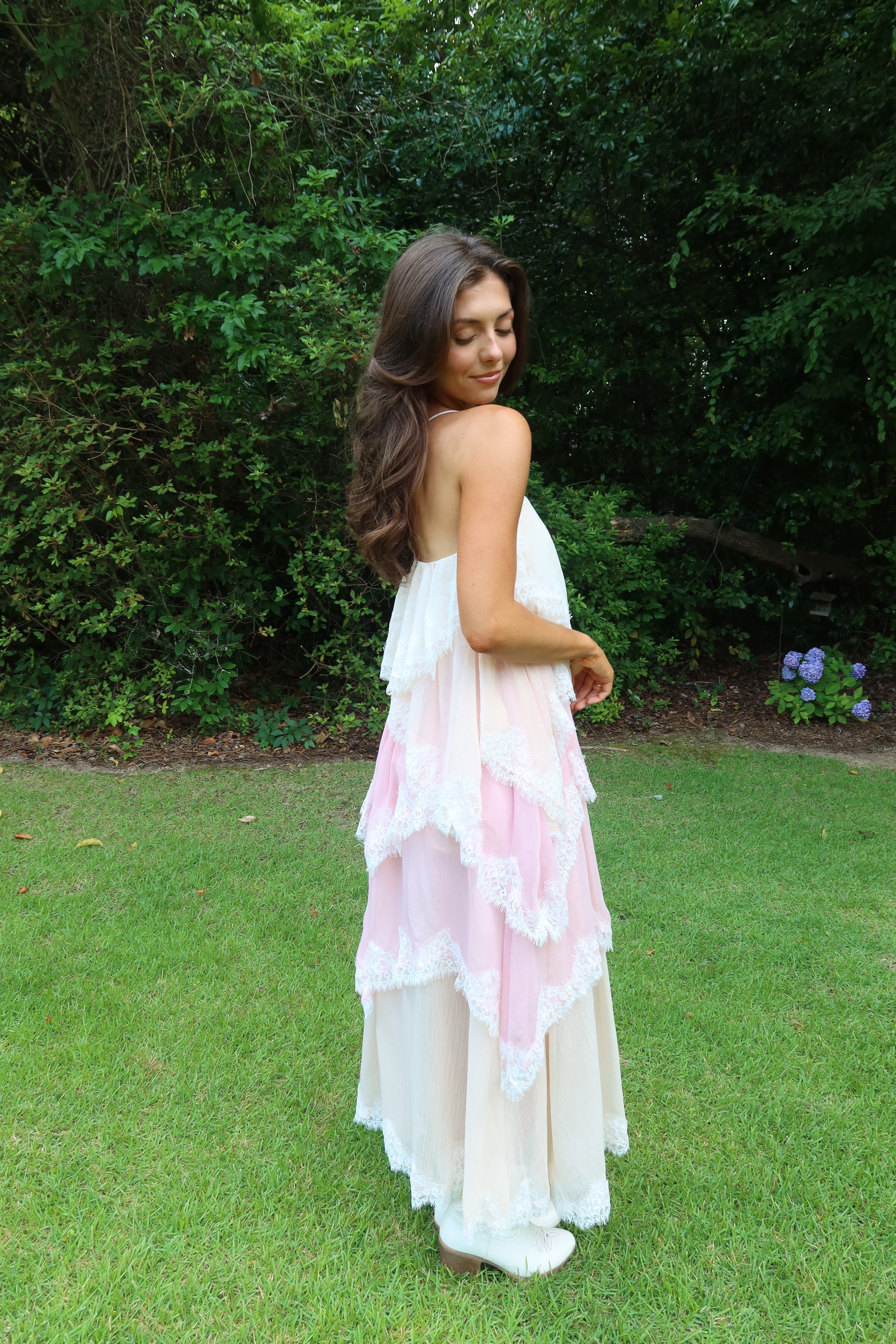 Ophelia Lace Maxi Dress- Pink/Cream