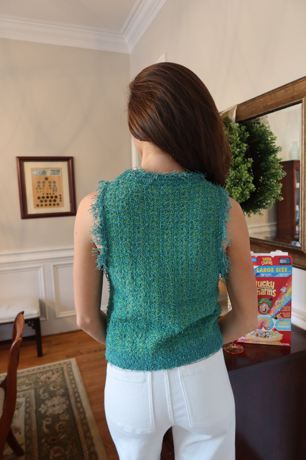Lucky Girl Tweed Knit Vest- Green