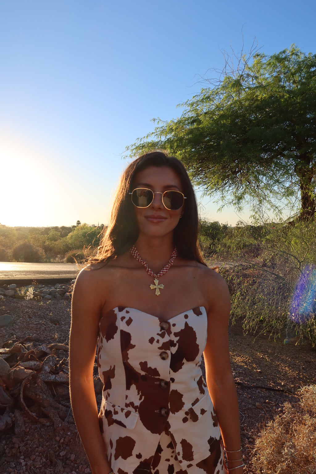 Gingham Sweetheart Scarf Necklace- Red/White