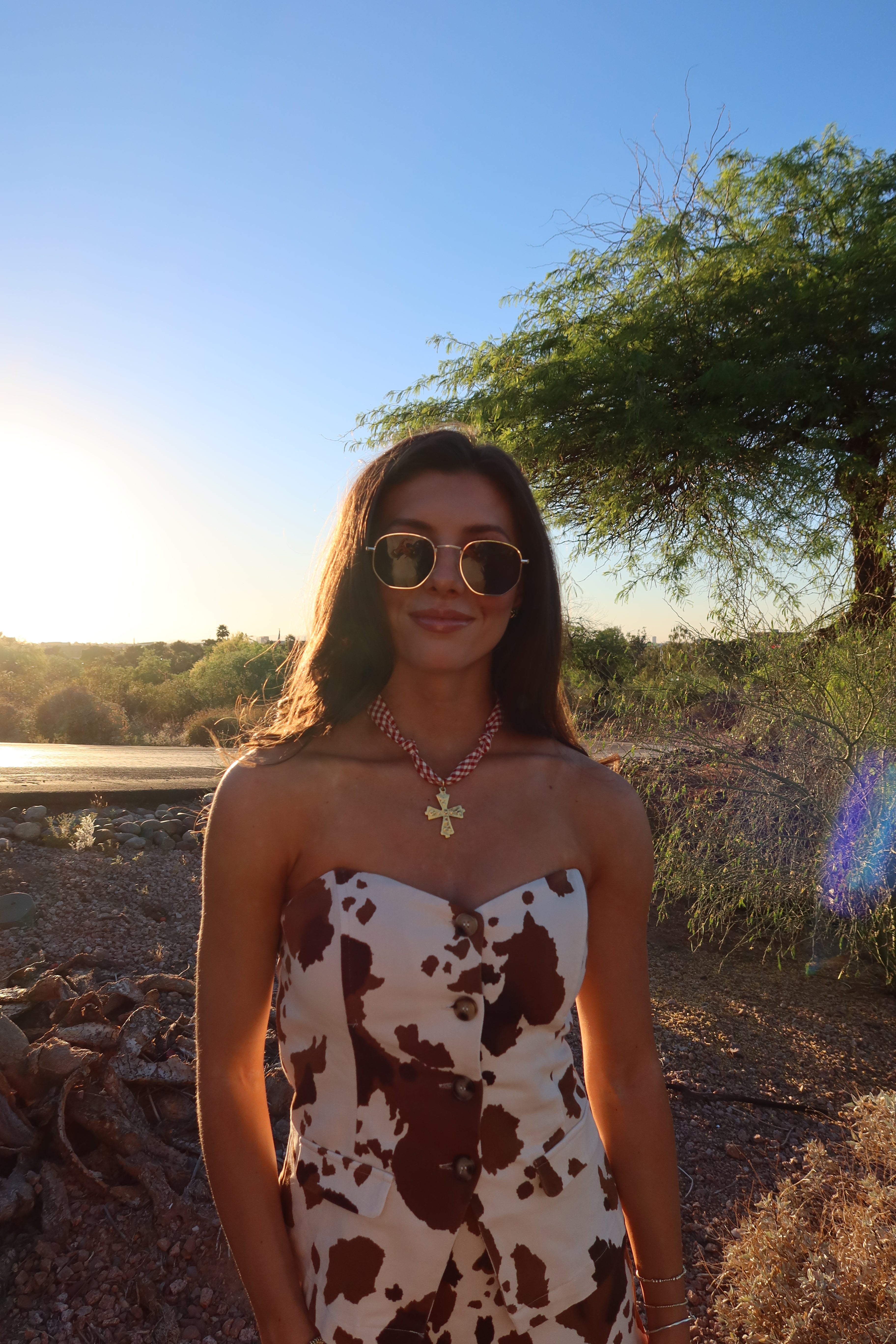 Gingham Sweetheart Scarf Necklace- Red/White